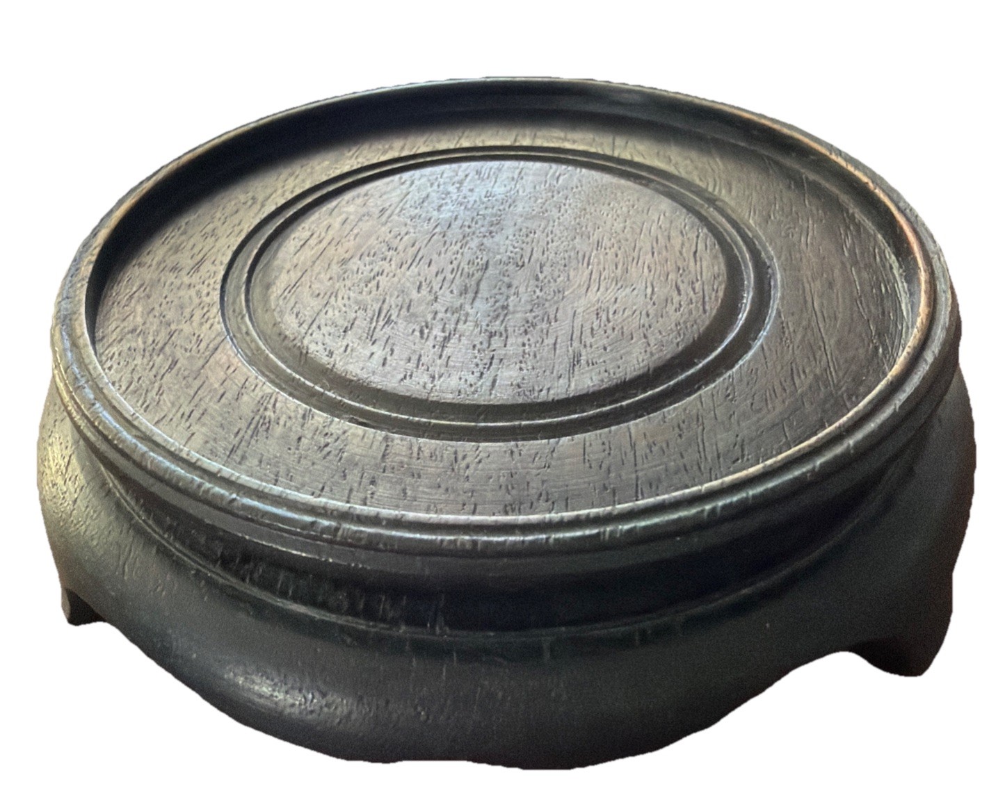 CHINESE ASIAN WOOD DARK COLOR VASE/CANDLE ROUND STAND 3.75”