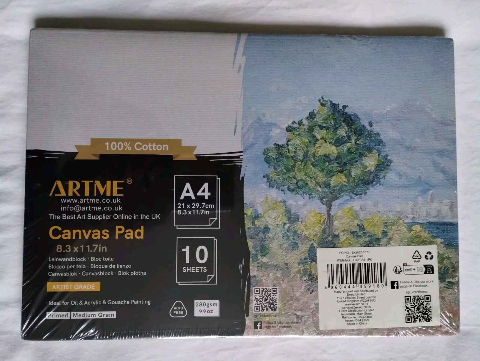 ARTME A4 Canvas Pad 10 Sheets / 280gsm / 100% Cotton / Triple Primed/ Acid Free
