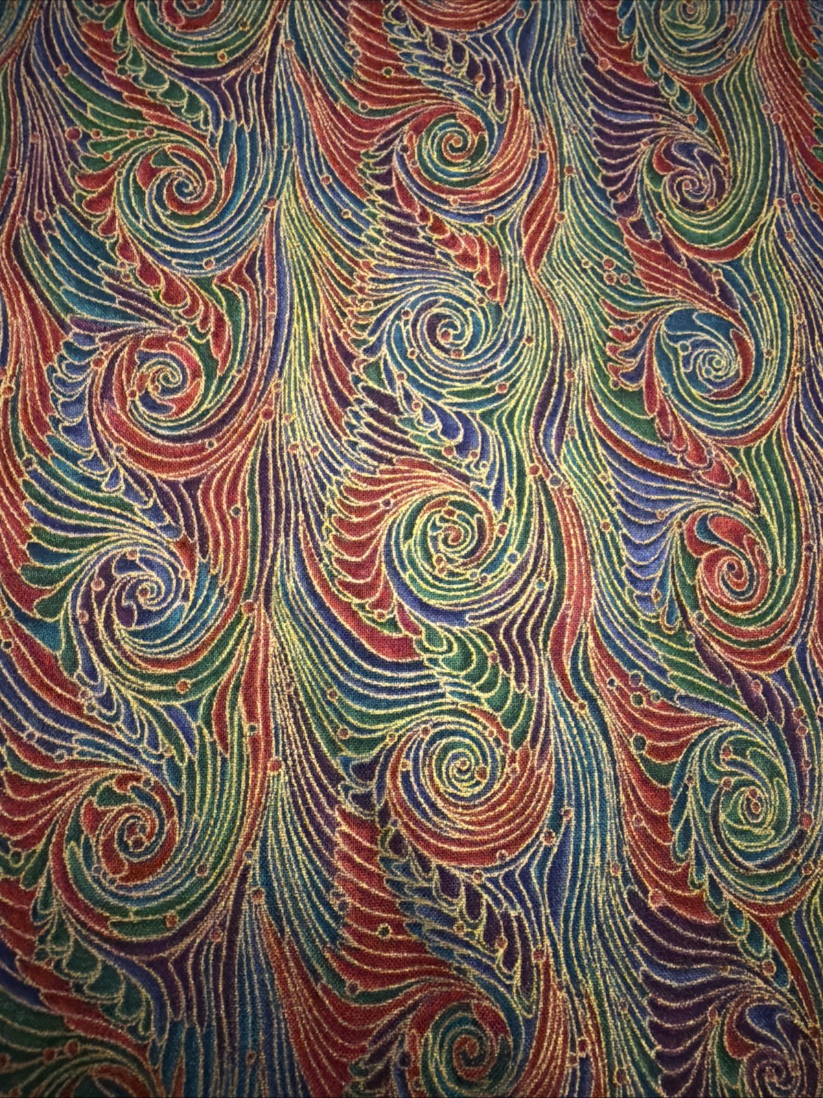 2 yards fabric Hoffman 44″ metallic gold green red blue purple jewel tones