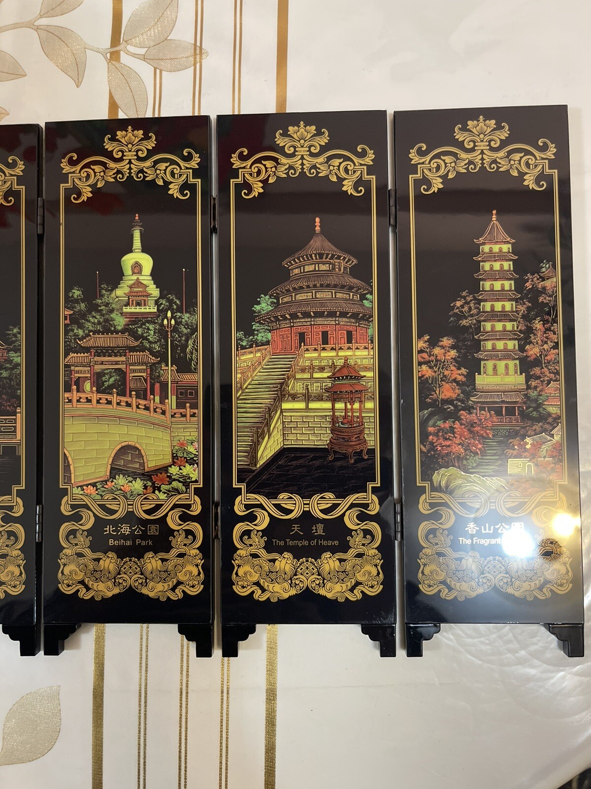 CHINESE SYMPHONIC RIVERSIDE 6-PANEL SCREEN BEIJING SCENERY Table Top Folding