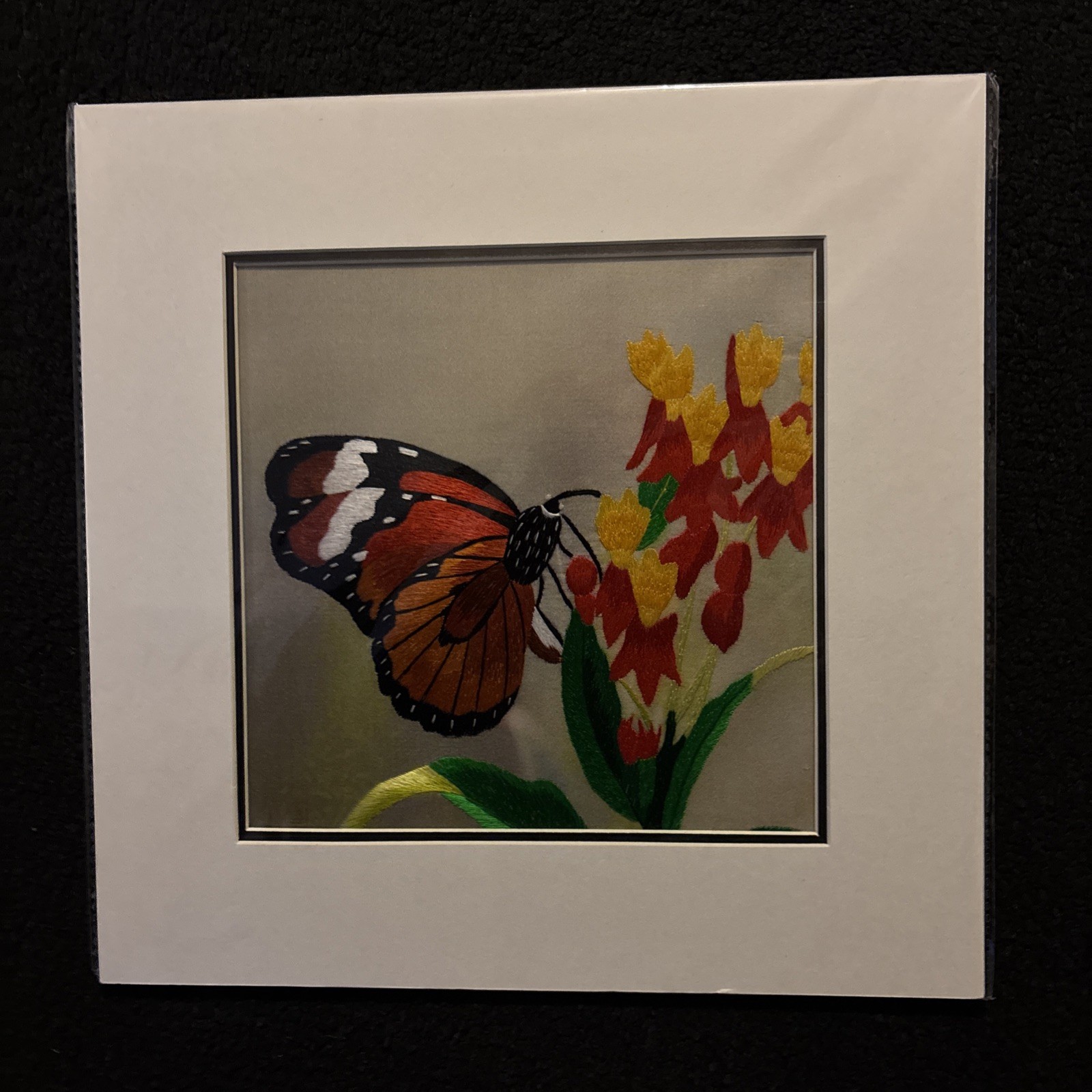Suzhou Fine Silk Threads Embroidery Butterfly Art UnFramed Handmade Sz 13×13
