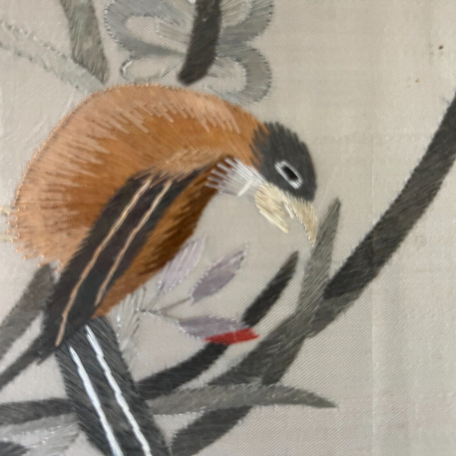 2 Vintage Chinese Silk Embroidered Cranes Art damaged