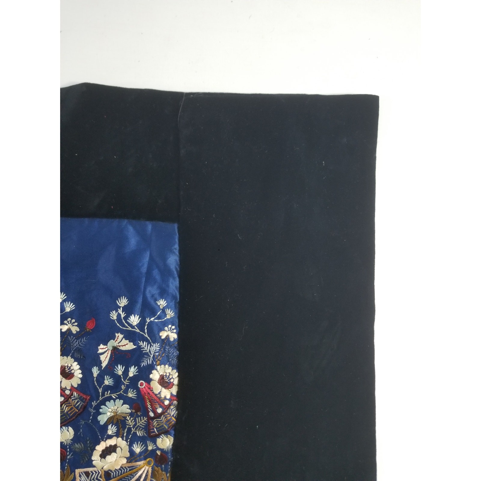 Vintage Chinese Hand Embroidered Floral & Botanical Silk Panel 86x18in