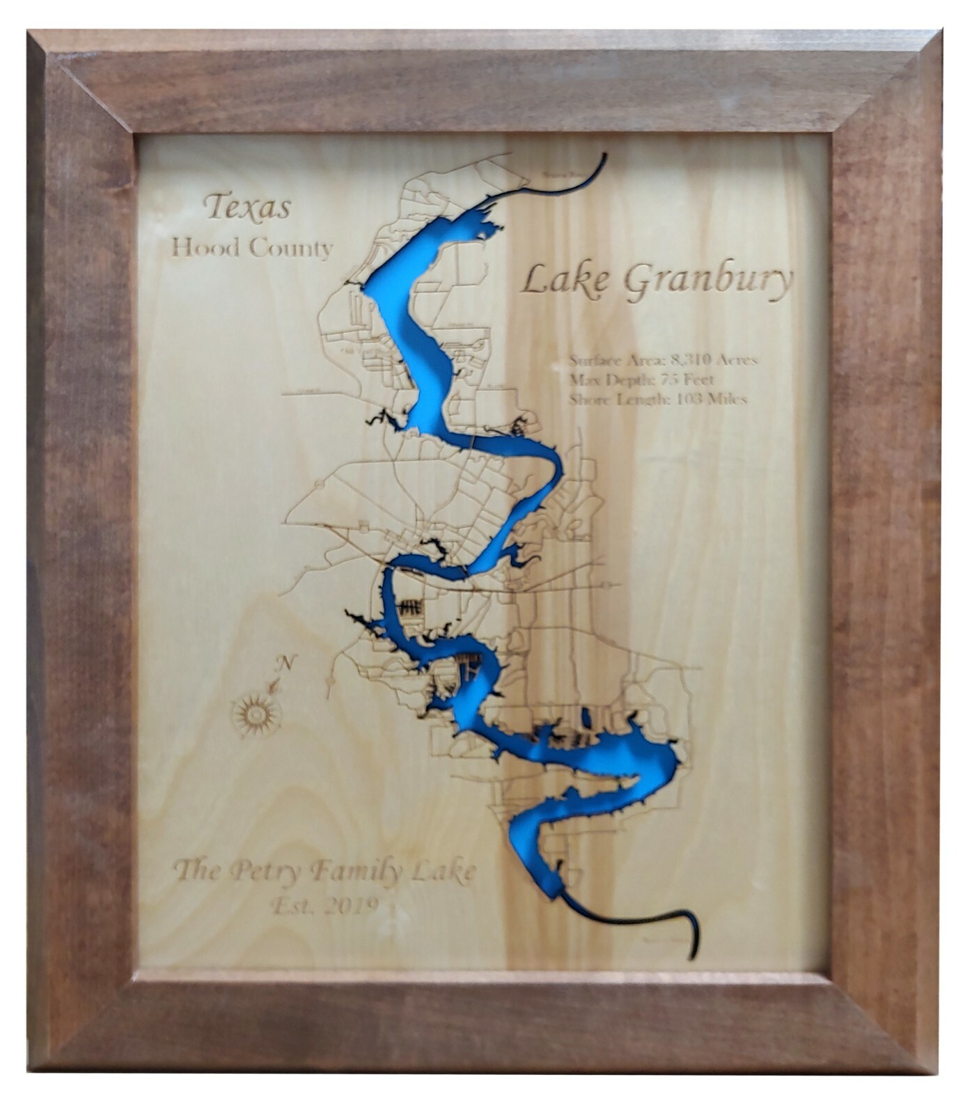 Lake Granbury, TX – Laser Cut Wood Map | Wall Art | Made to Order