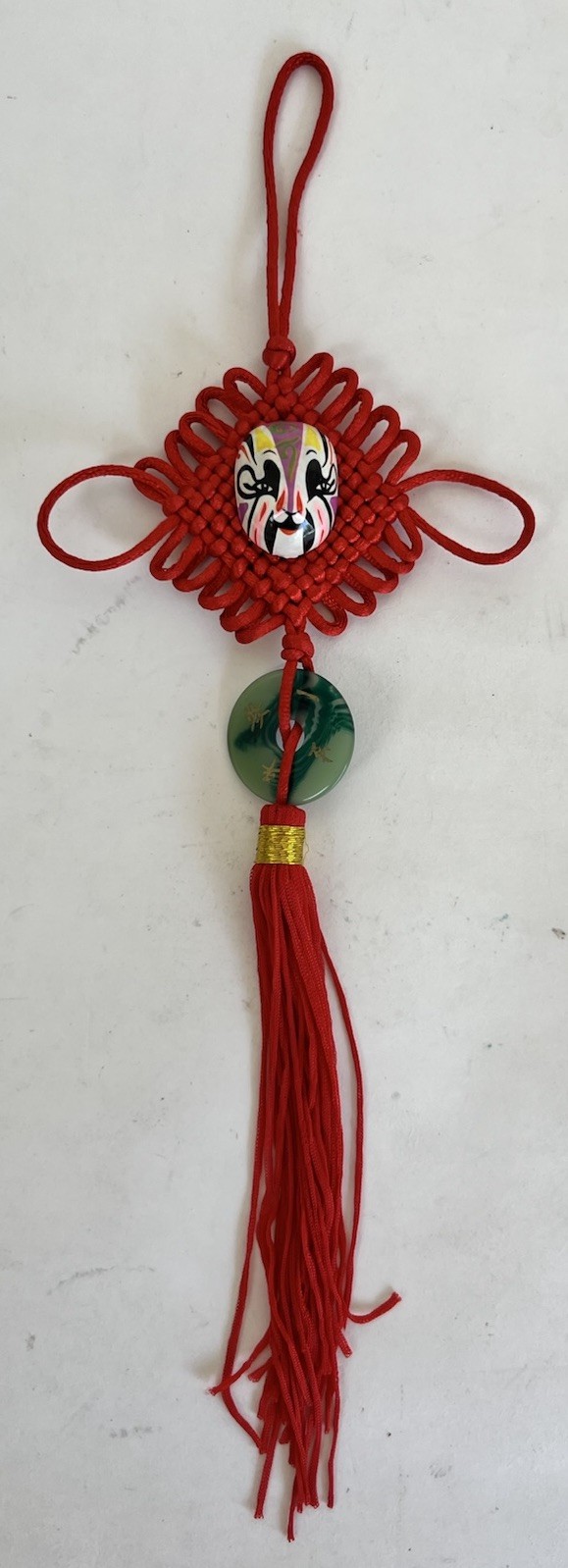 Traditional Chinese Decorative Knot Hanging Ornament with Opera Mask Red Tassel