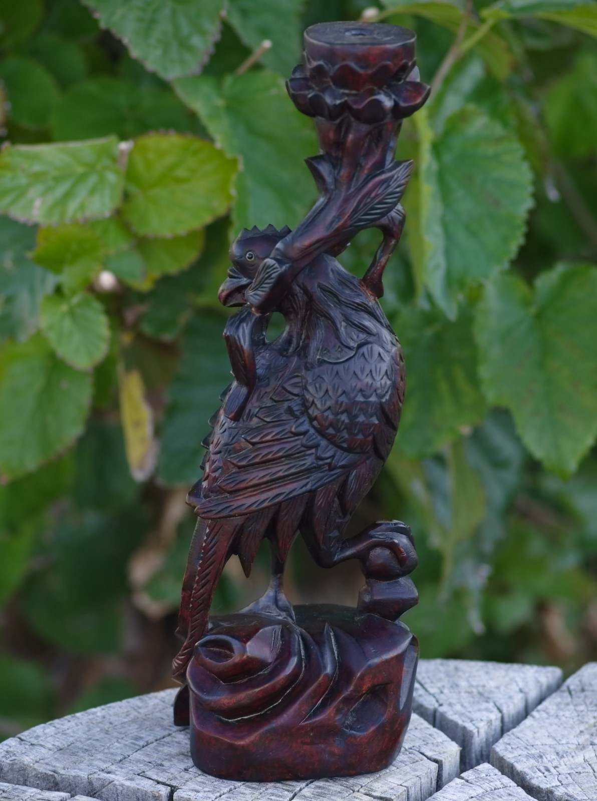 Oriental Boxwood Hand Carved Phoenix 12″ China 1950’s MAGNIFICENT SKILLFUL ART!