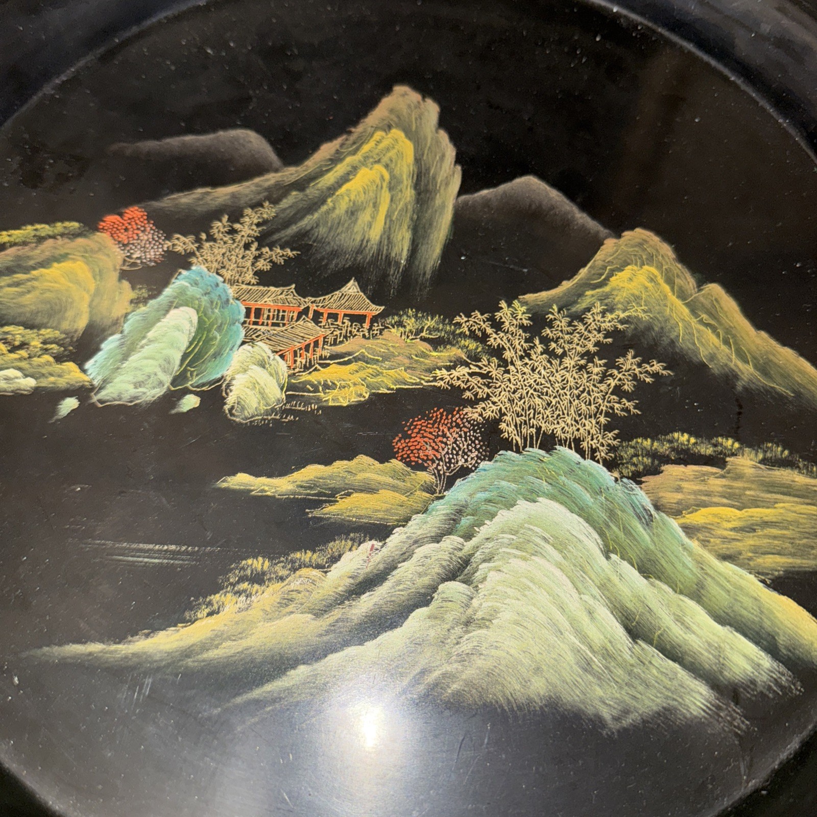 VINTAGE 1940s Chinese BLACK LACQUER Drinking Set With Tray