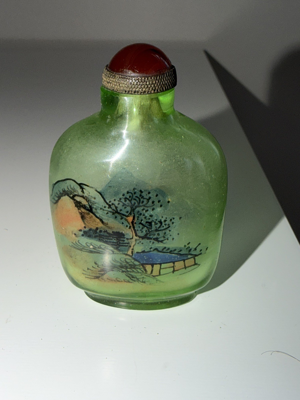 Vintage Chinese Reverse Painted Glass Snuff Bottle w. Figure Landscape