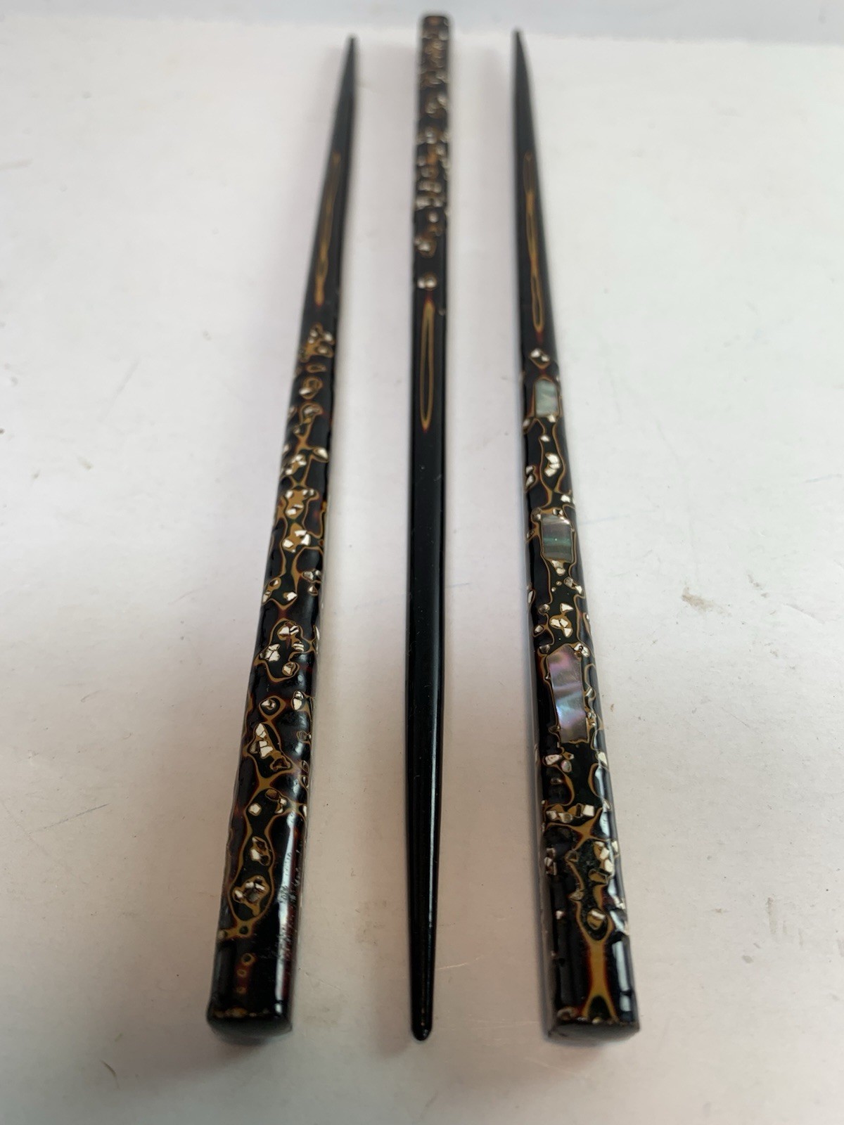 Vintage Japanese Wakasa Laquer Chopsticks Set Plus 1 Mother Of Pearl Inlay