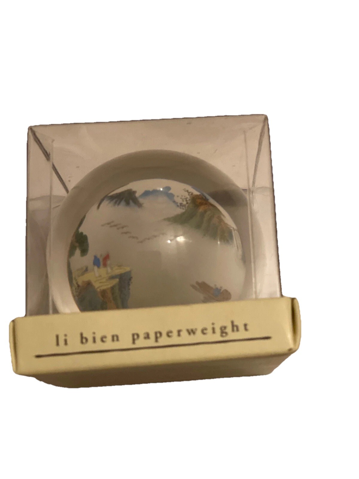 Li Bien Mountain Range Reverse Hand Painted Art Glass Sphere Paperweight New