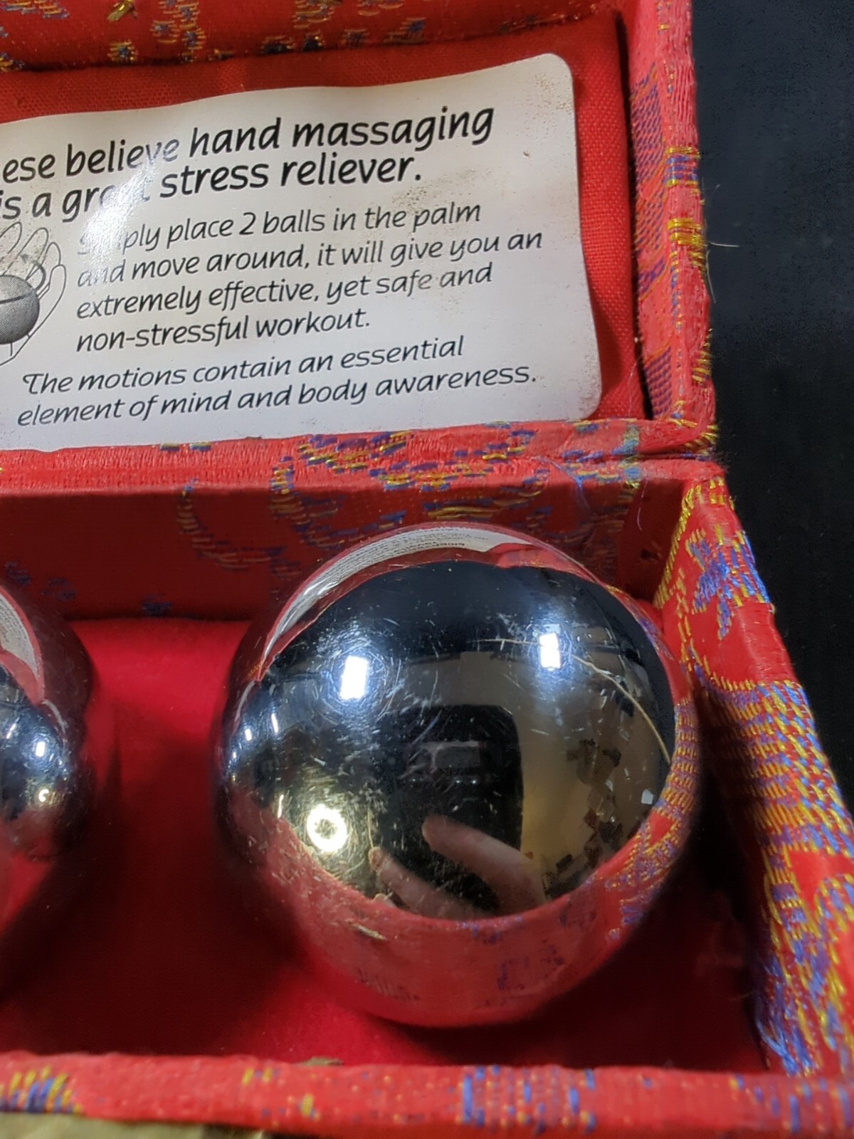 Vintage Shouxing Chinese Stress Relief Meditation Ringing Iron Chime Balls VTG