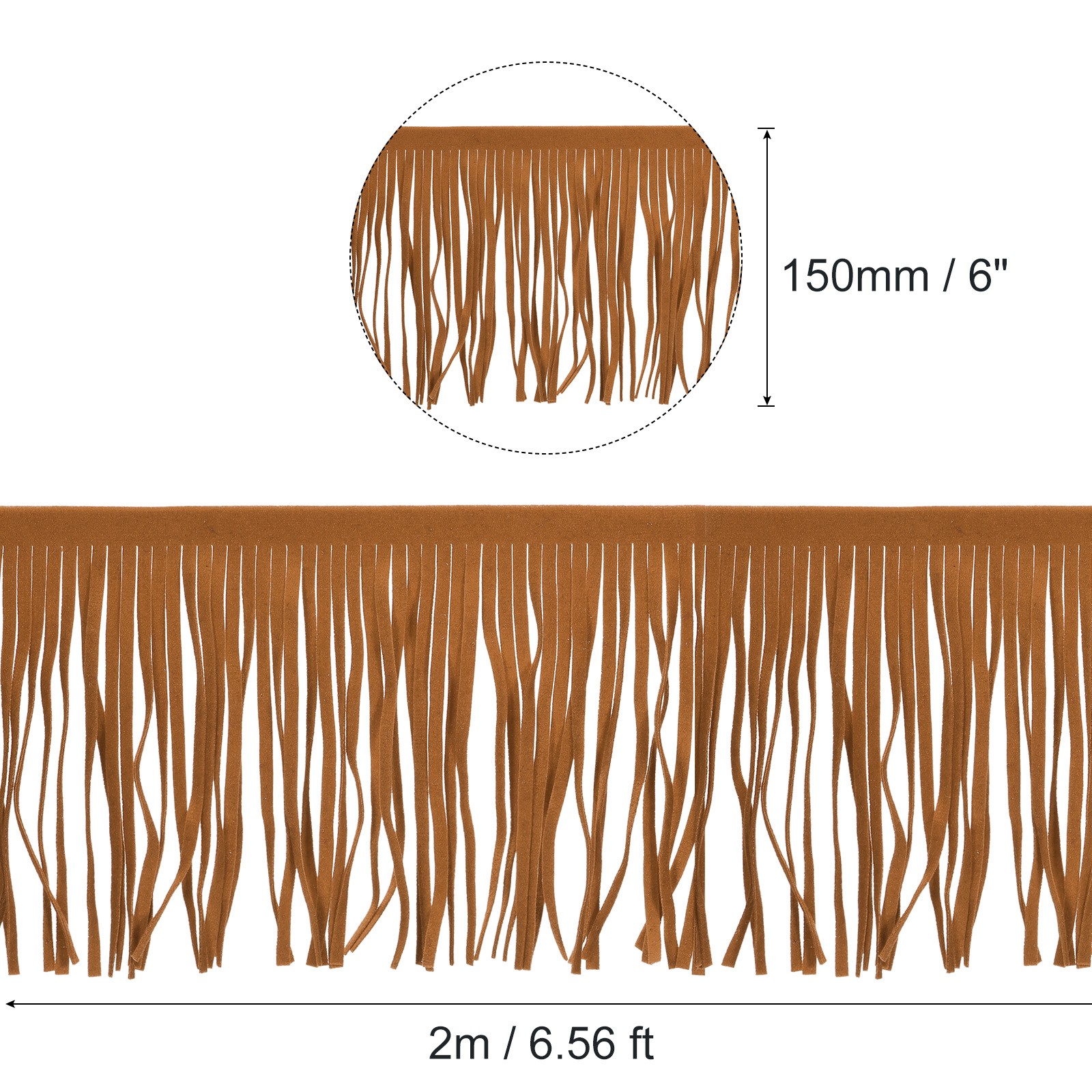 2 Yards 6 Inch PU Leather Fringe Trim DIY Tassel Fringe for Sewing Brown