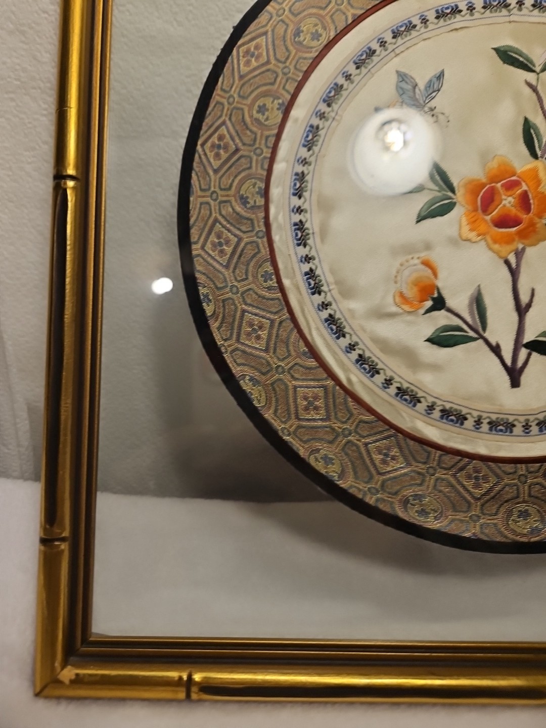 Vintage Bamboo Floating Framed Silk Embroidery Art Panel China 14 X 14 In