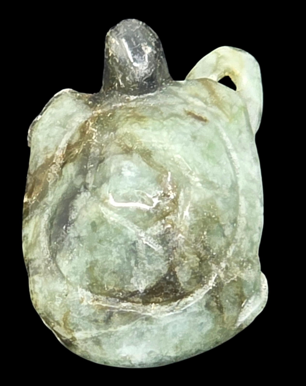 Chinese Hand Carved Mottled Green Jade Turtle Pendant – Longevity Amulet