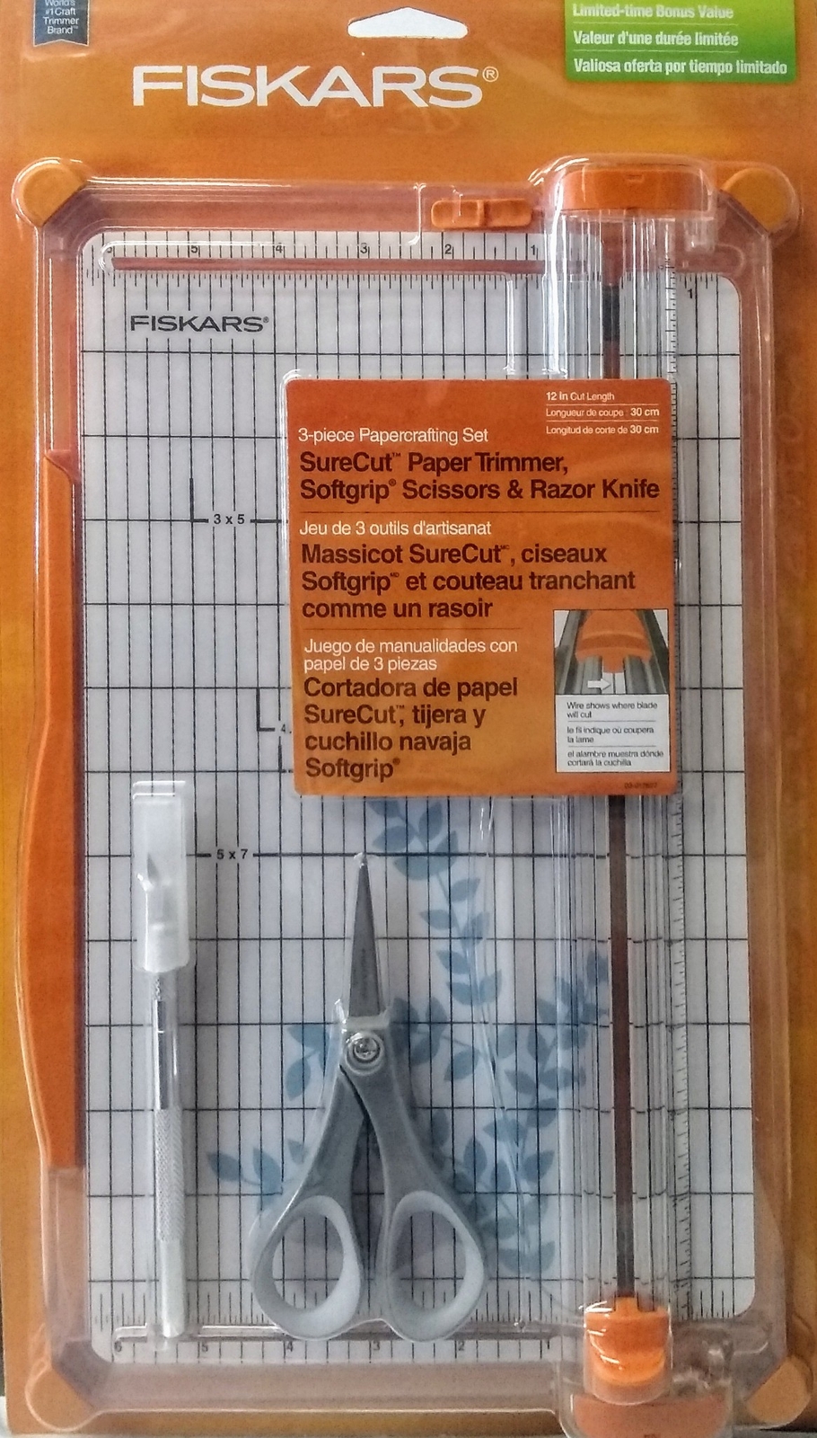 Fiskars 152400 3pc Papercrafting Set SureCut Paper Trimmer Scissor & Razor Knife