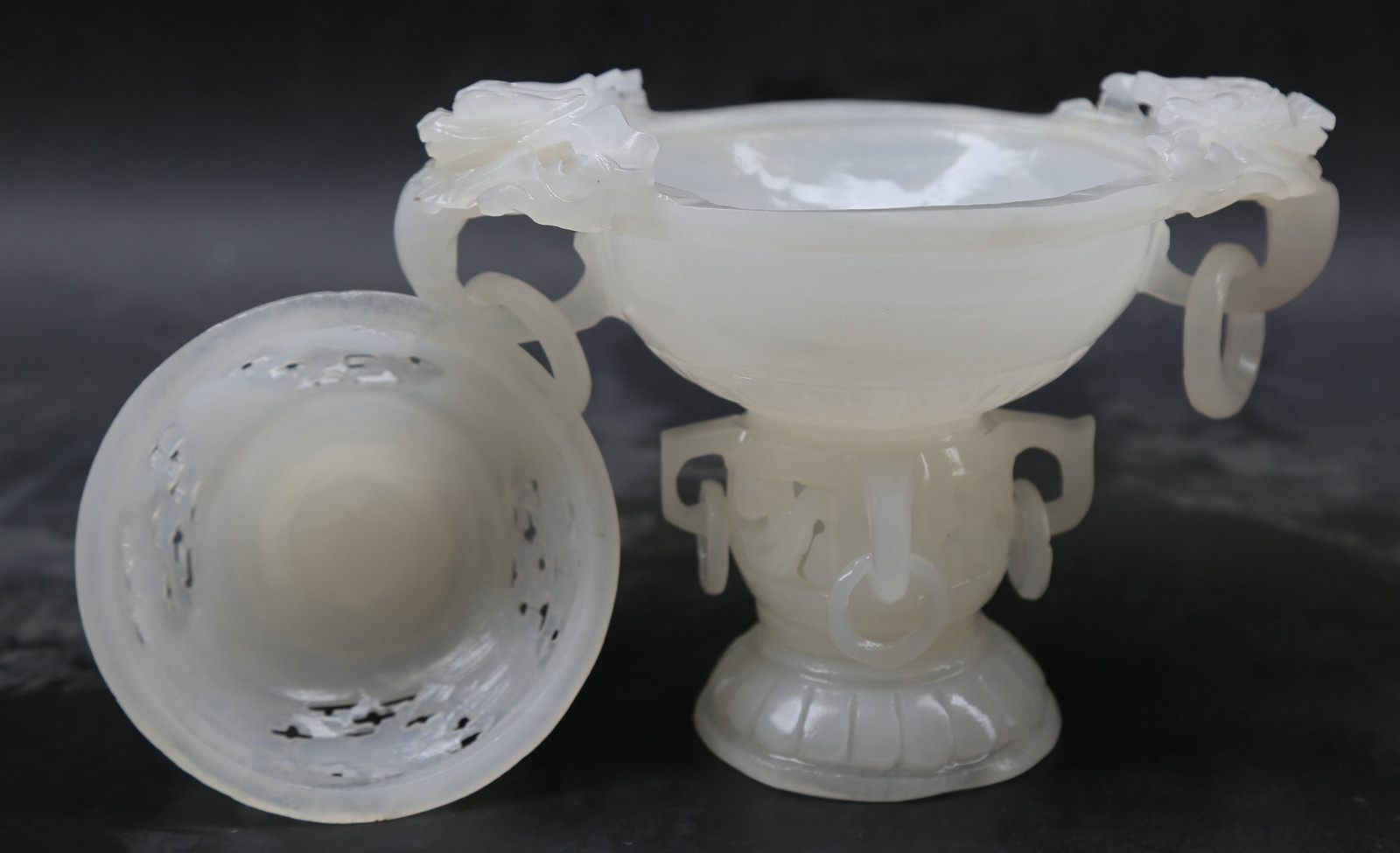 10″ Chinese White Jade Hand Carved Lovable Animal Dragon Incense Burner Censer