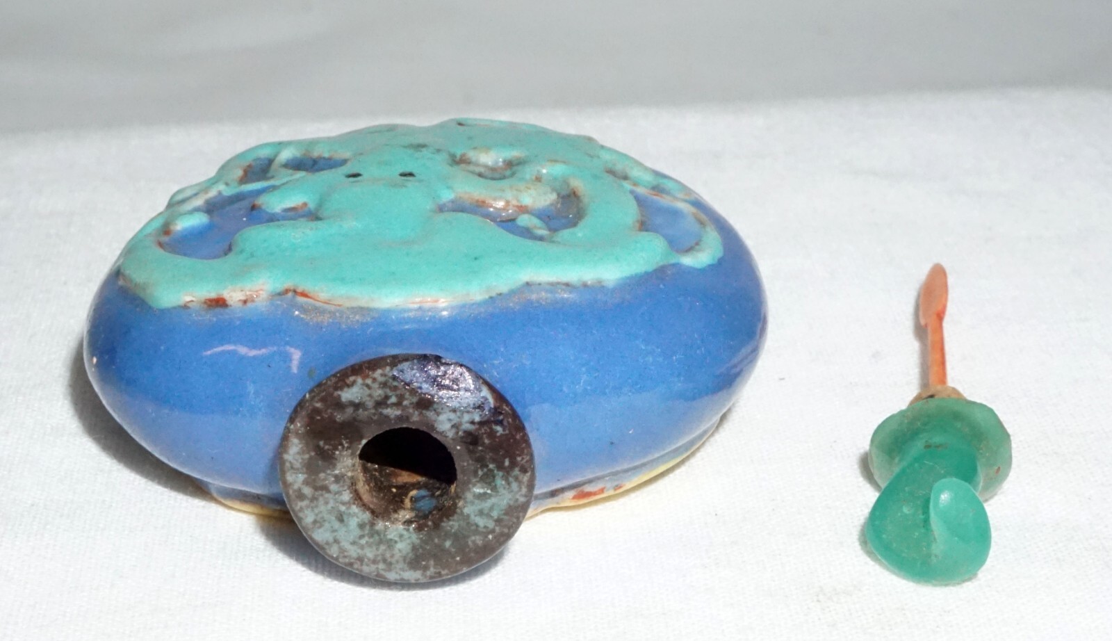 Vintage Chinese Blue Ground Porcelain Relief Dragon Motif Snuff Bottle (LLA) IC