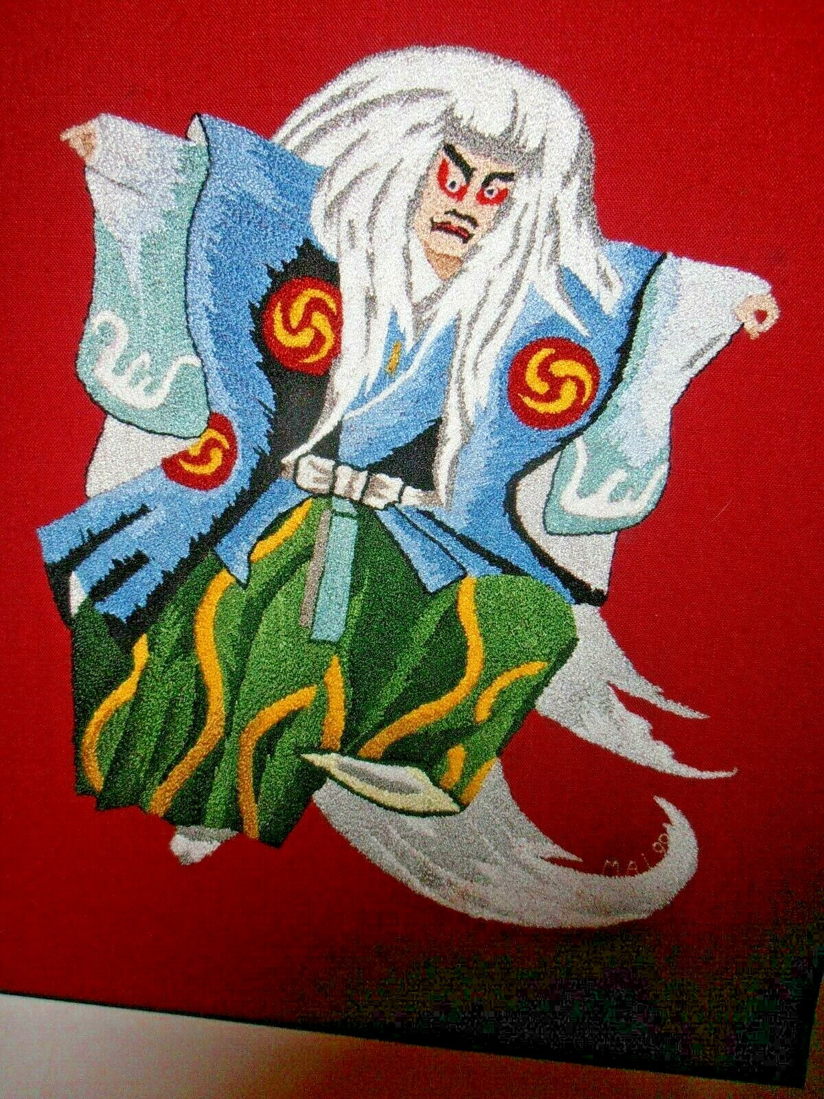 Large Signed embroidery Asian Warrior dancer Figure Textile Tapestry (unframed)