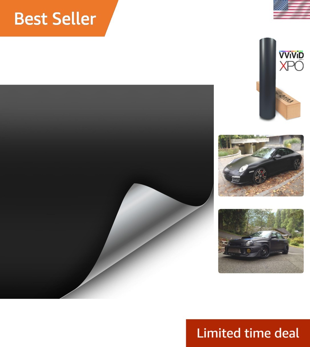 Universal Fit Matte Black Adhesive Vinyl – 1ft x 5ft – Air Release Technology