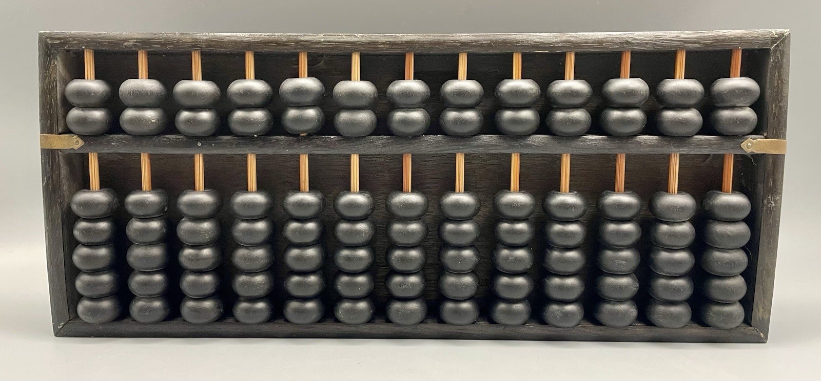 Vintage Chinese Wood Abacus – 13 Rod – 5 And 2 Digits Brass Trim Nice Decor Pc
