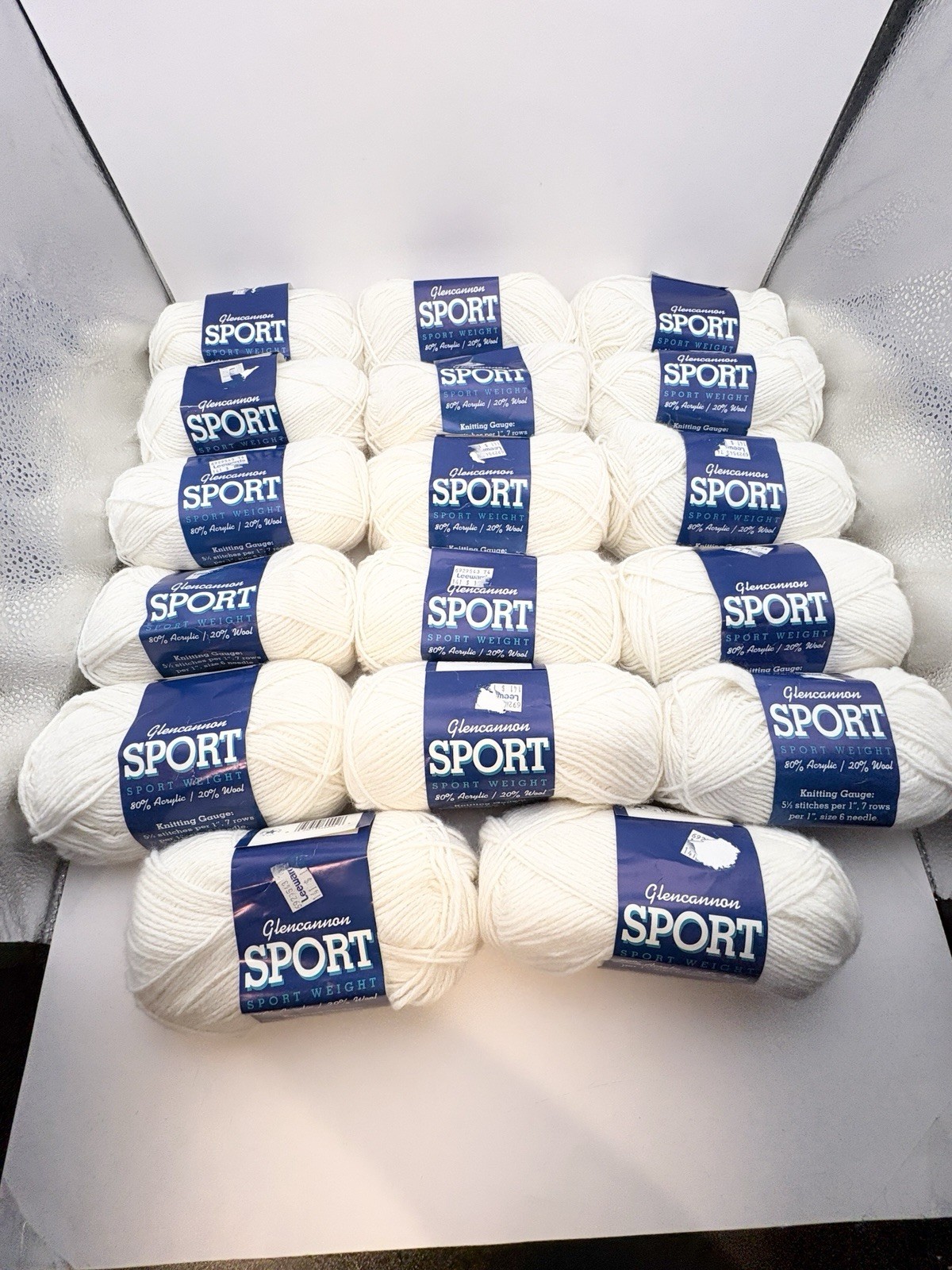Lot of 18+ Caron Glencannon Sport 1.75oz Acrylic Wool White Vintage