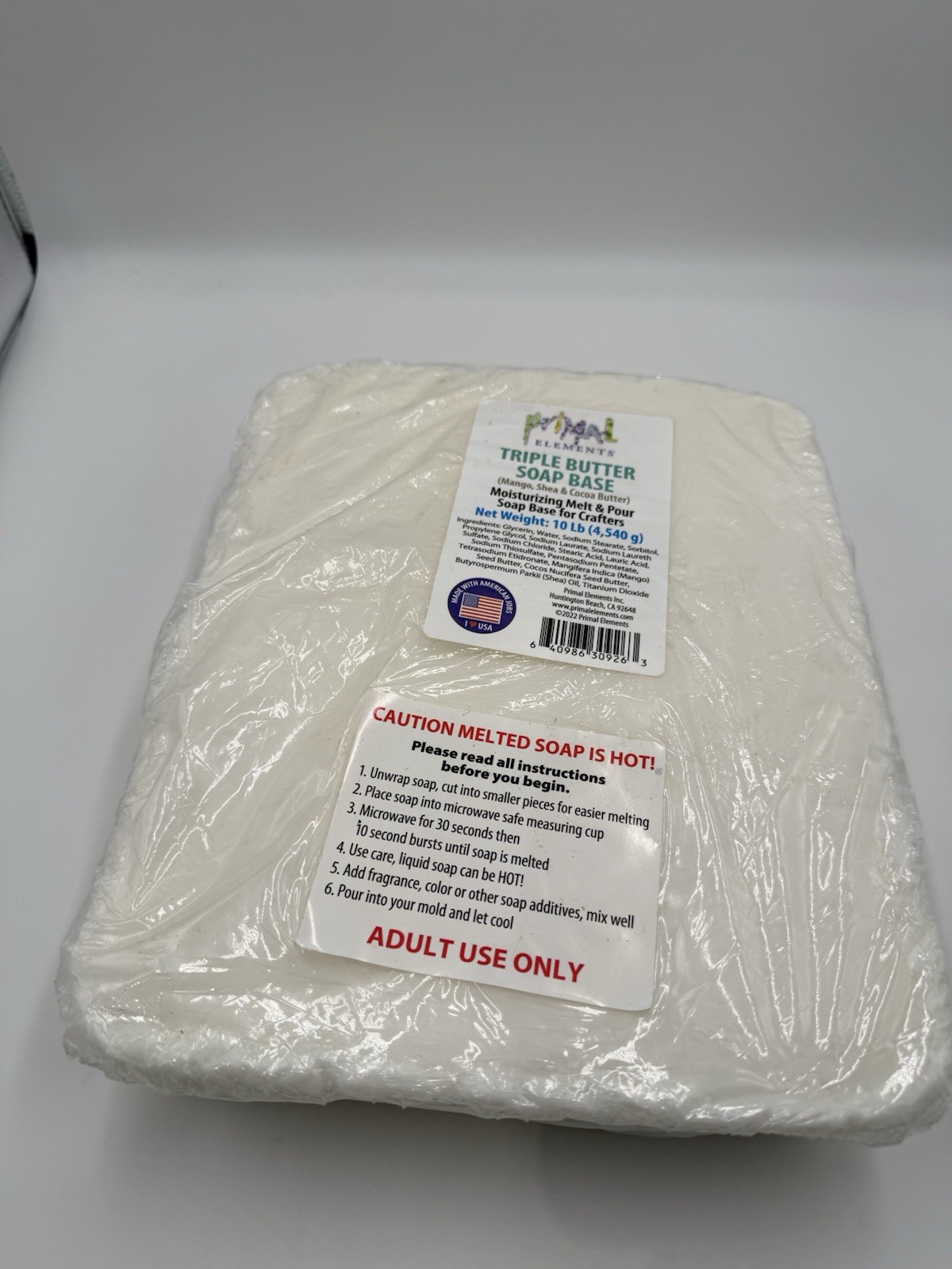 Primal Elements Shea Butter Soap Base Vegan, Cruelty Free, Easy to Cut -10 Pound
