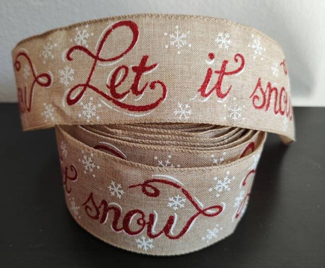 Let it Snow & Snowflake Ribbon Wired Burlap 2.5″ Glitter Ribbon 5 Yard roll