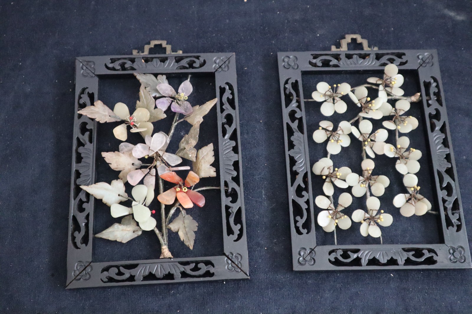2 Vintage Chinese 3D Jade Stone Hanging Wall Plaque