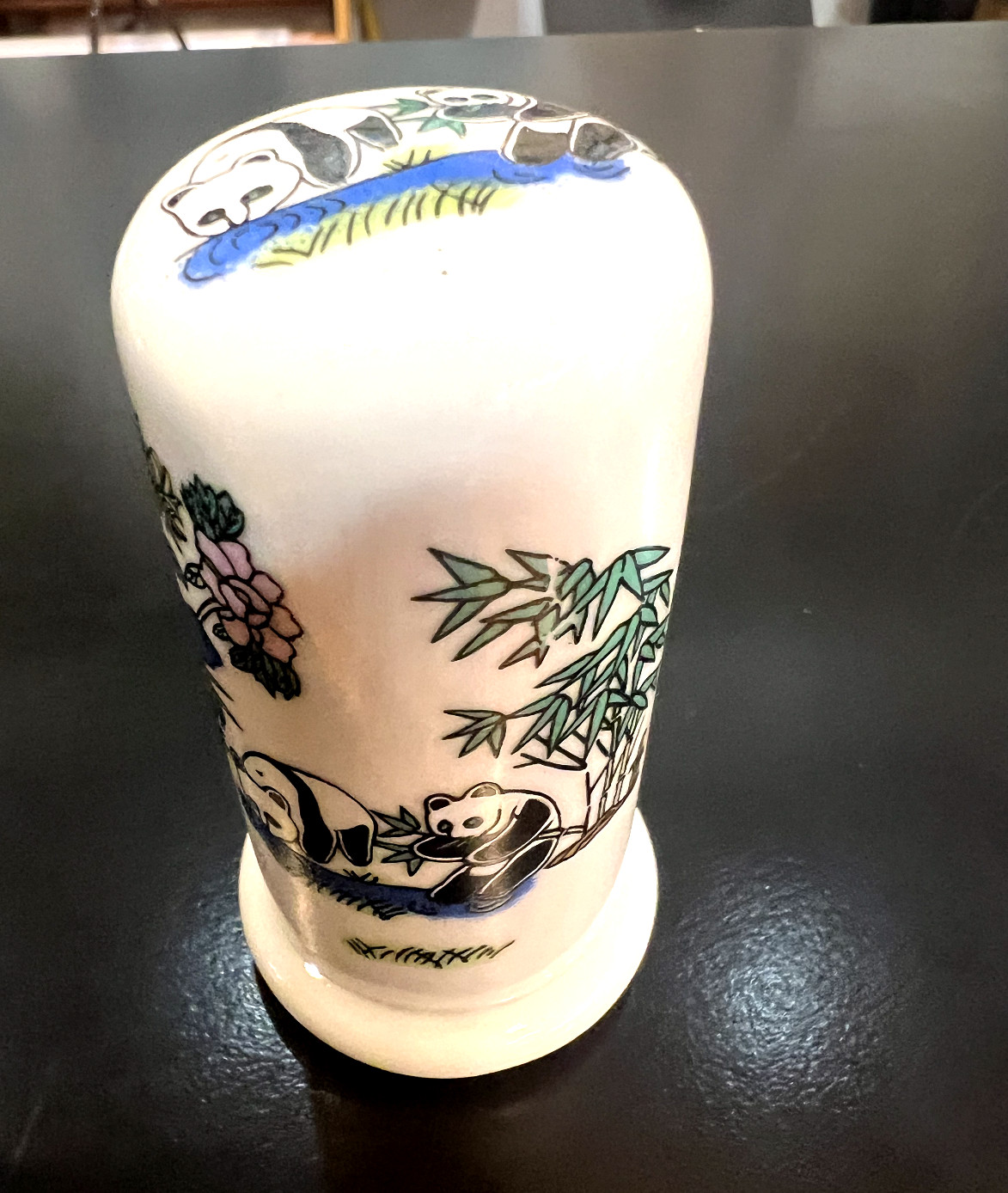 2 piece Chinese porcelain toothpick holder, panda bear paintings
