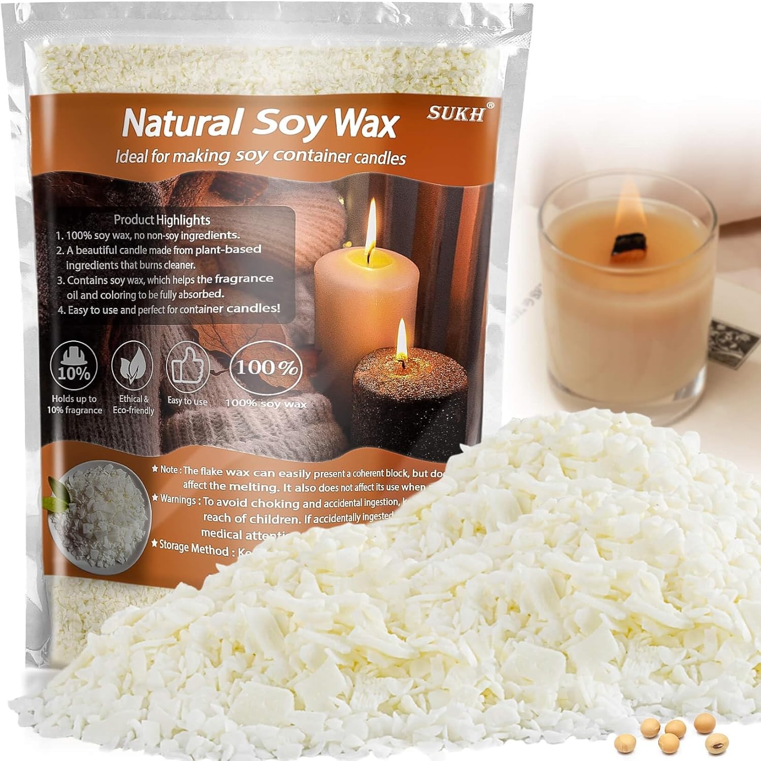 Sukh Soy Wax for Candle Making – Natural Soy Wax Flakes Pure Cera Para Velas Can
