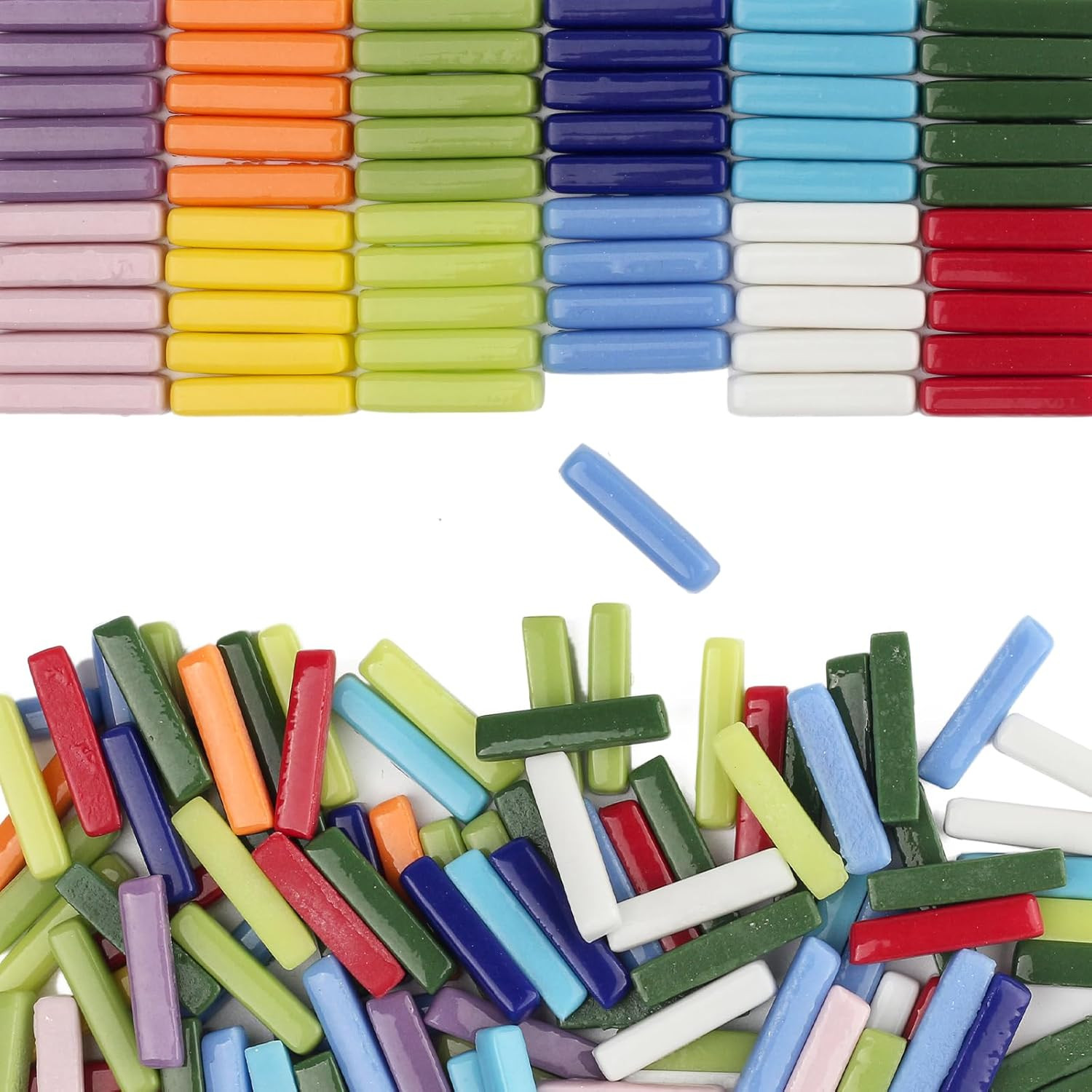 Stick Mosaic Tiles for Crafts,228g Multi Colors Glass Mosaic Pieces Bulk, Linear