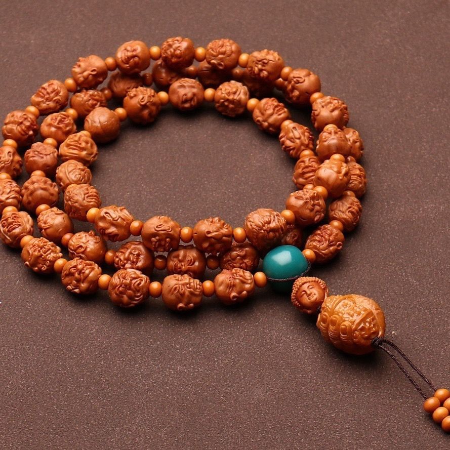 Natural Dragon Walnut 108 Arhat Bracelet 54pcs Double Carved 11-12mm Beads