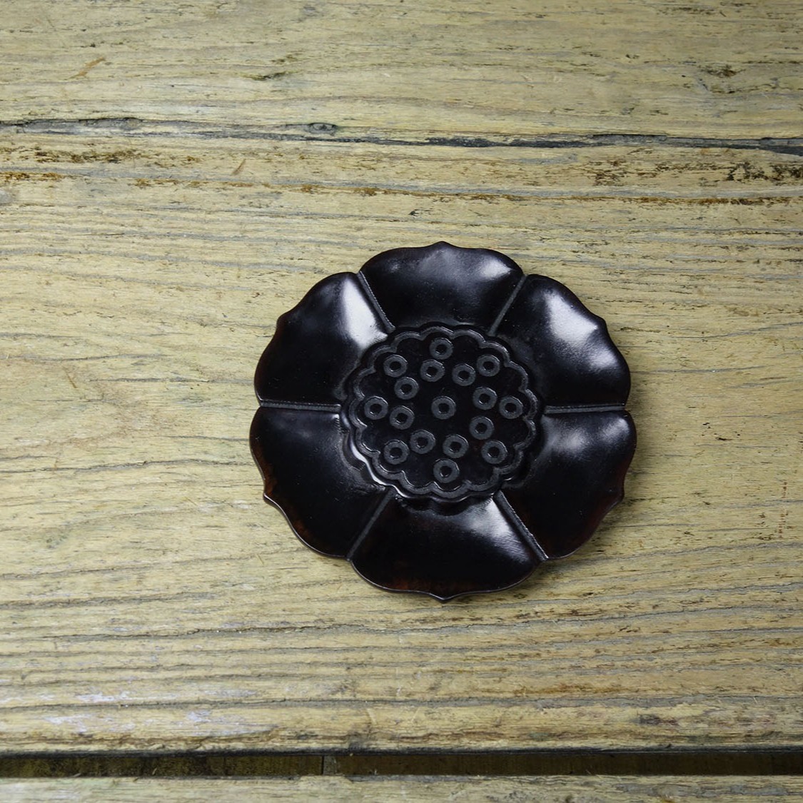 Vintage Hand Carved Sandalwood Lotus Tea Coaster Cup Mat Table Pad Decor 8.5cm