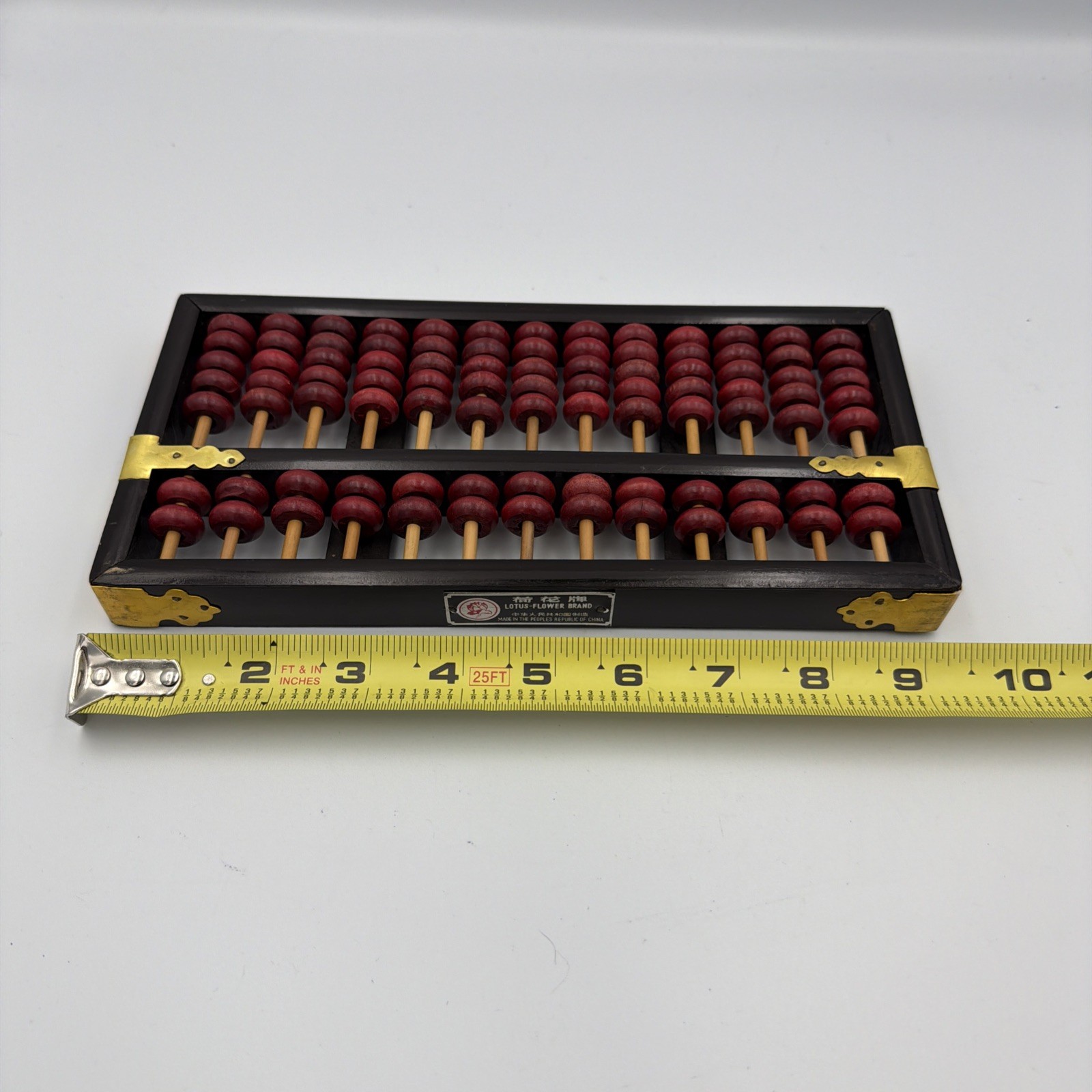 Vintage Chinese Abacus Lotus Flower Brand Wood Brass 13 Rows 91 Beads Black