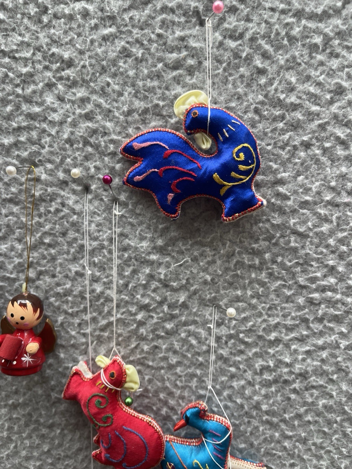 Asian Chinese Silk rooster camel Ornaments Hand Embroidered VTG 60-70s Lot 8