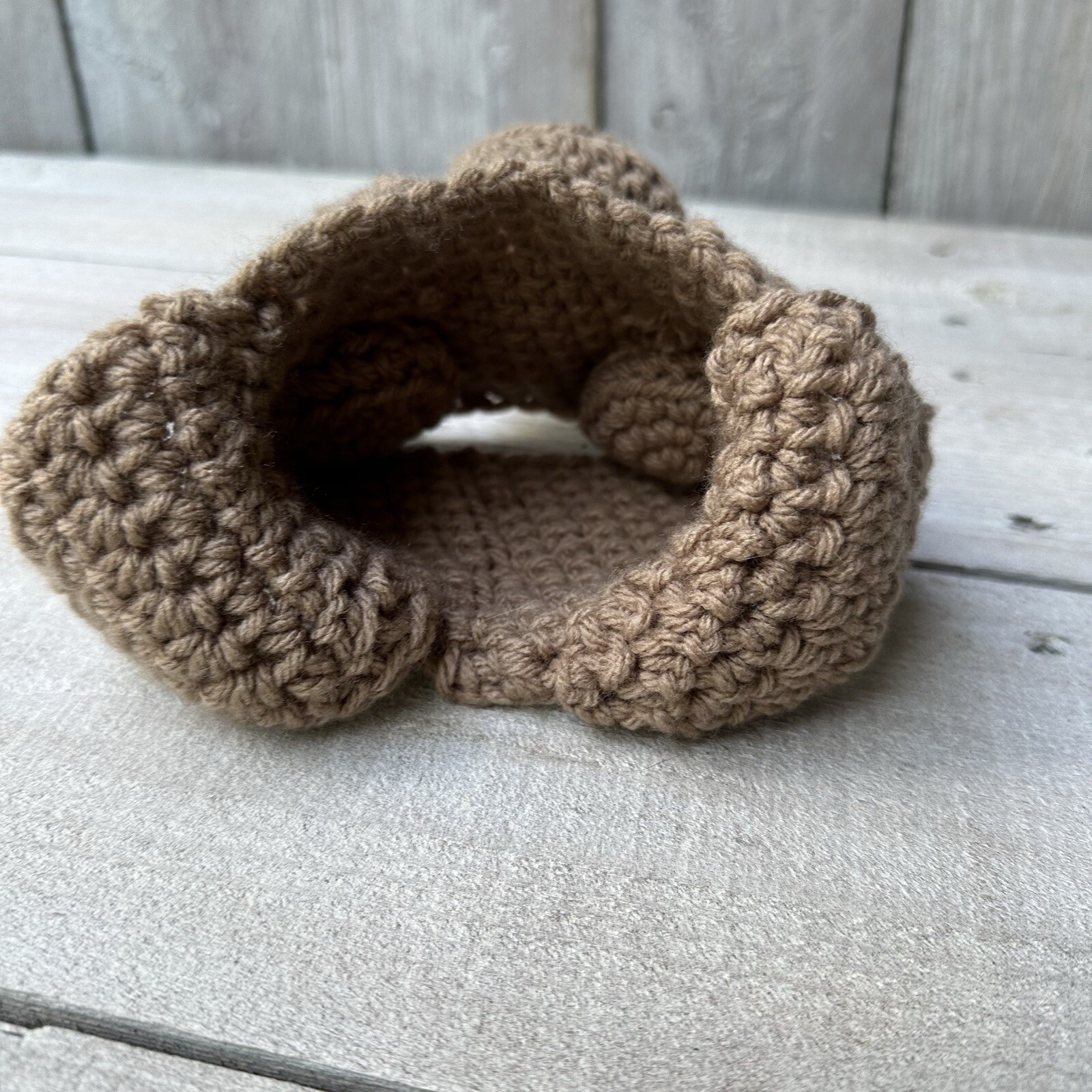 Handmade Crochet Winter Ear Warmer For Kids Brown Dog 3-6 Months