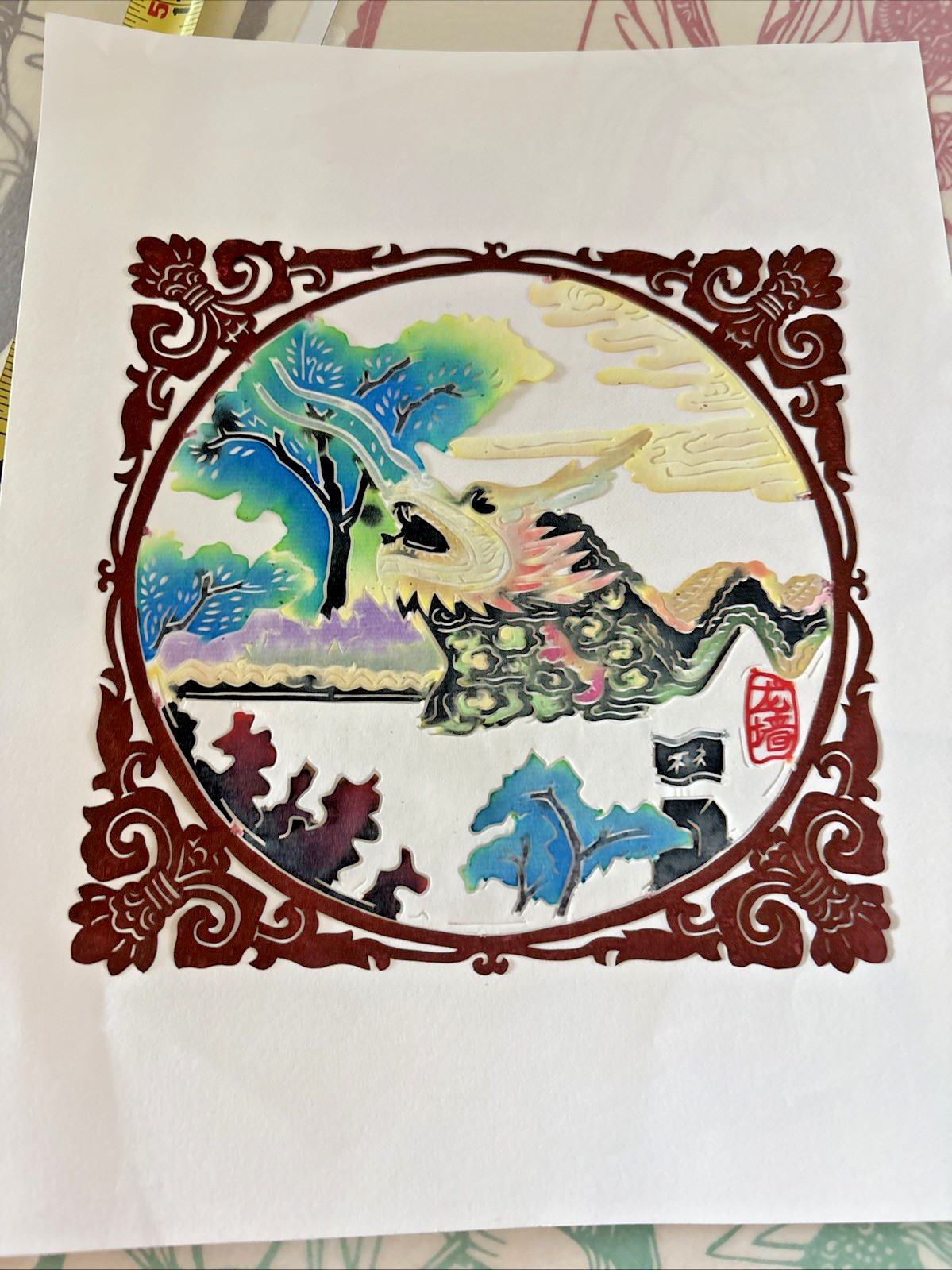 LOT 10 Chinese Asian Folk Paper Cuts Art Colors Japan Buddah VTG Dragon Jianzhi