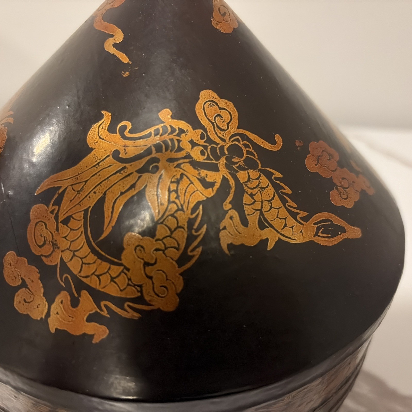 Oriental Vintage Lacquer Wooden Caddy Dresser Case Set Dragons