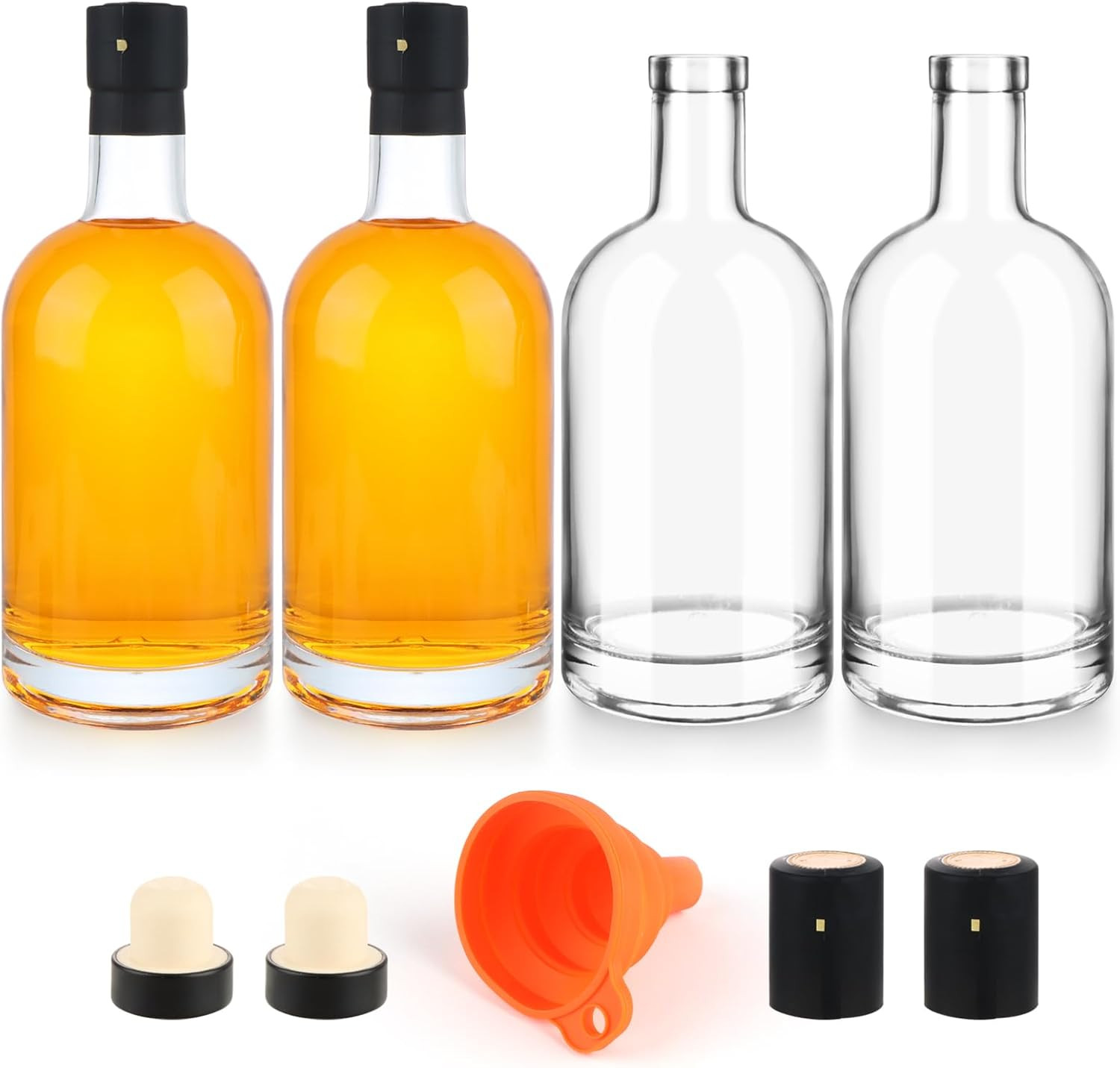 4 Pack 25Oz Clear Glass Bottles with Cork Lids PVC Shrink Capsules 750Ml Liquor
