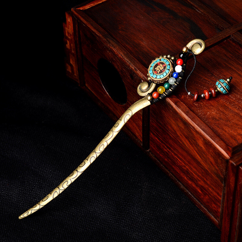 China Dongling Jade/Yellow Agate/Alloy Tibetan Style Exquisite Fashion Hairpin