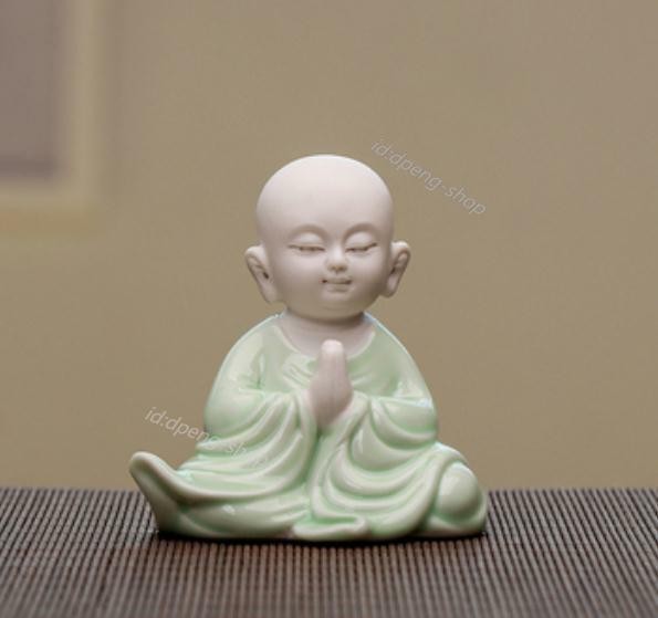 3.1″ Good China Celadon Porcelain Ceramics Lovable Little Monk Figurine Statue 2