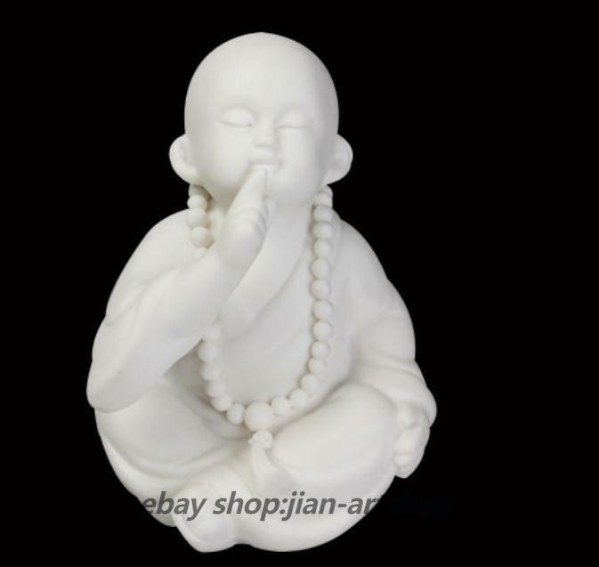 3.7″Chinese White Porcelain Ceramics Lovable No Talk Little Monk Figurine Statue