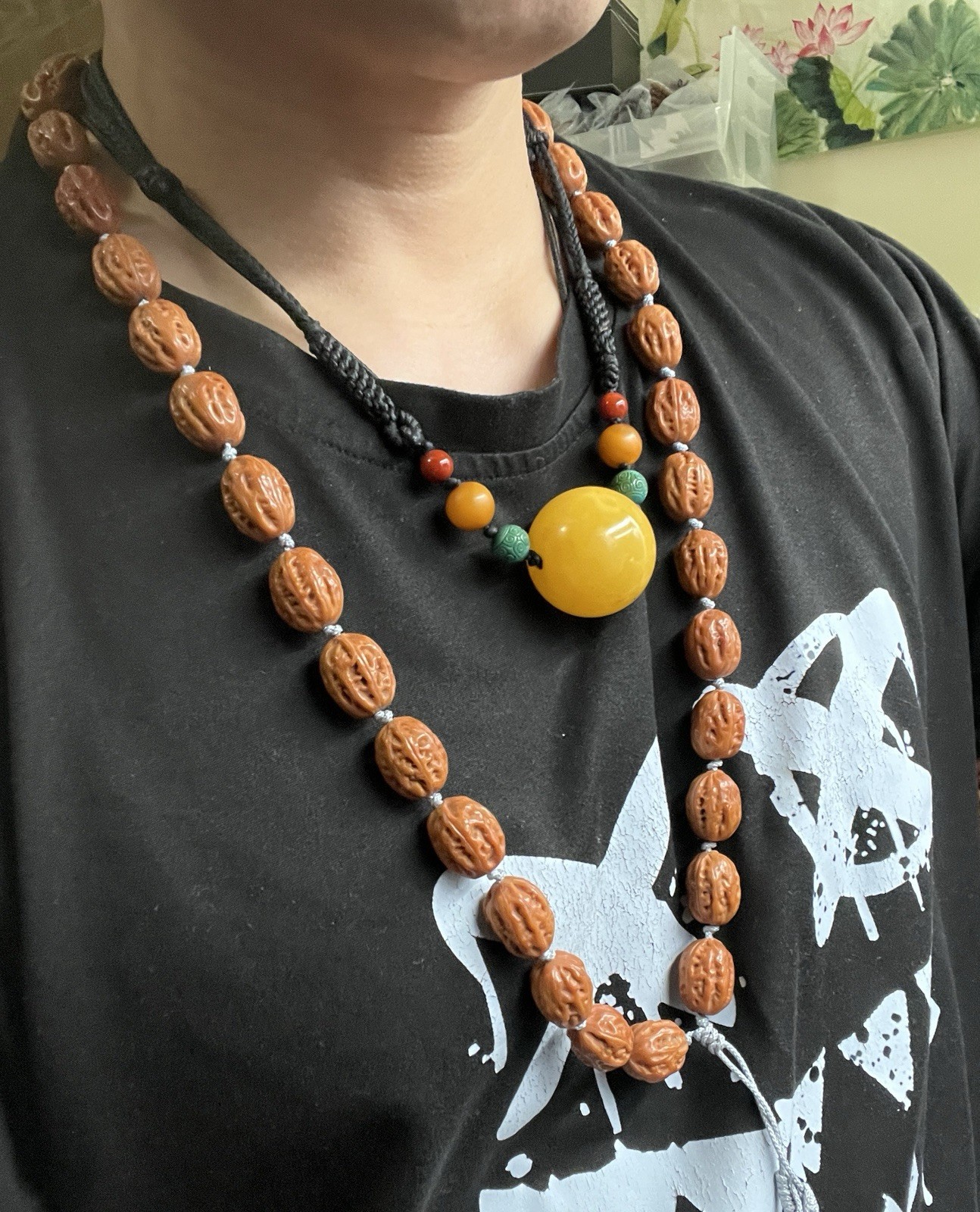 15×15×19.5mm Chinese Jujube-Shaped Small Walnut Collection Necklace 36颗野生小秋子枣珠脖挂