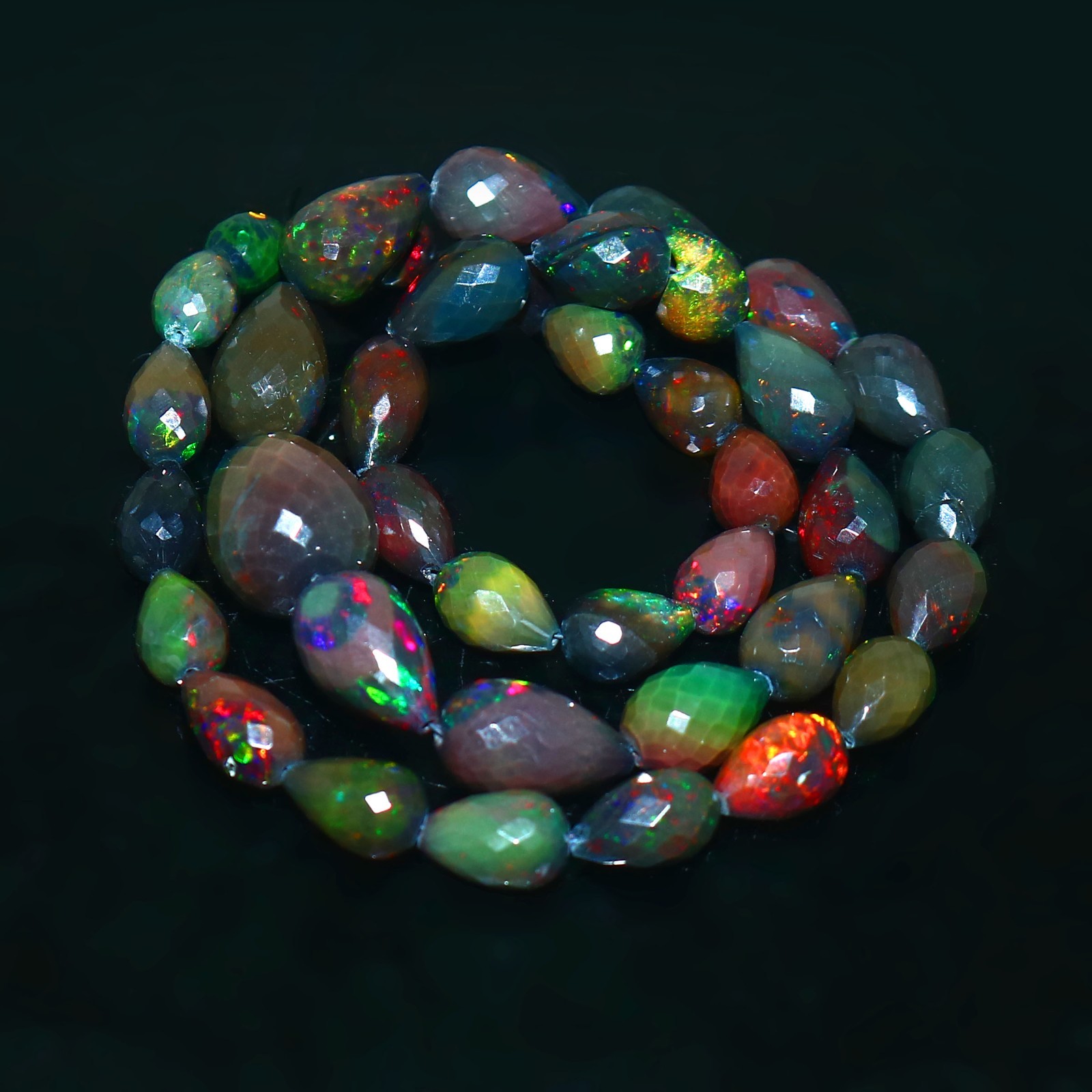 112Cts Natural Black Ethiopian Opal Teardrop Beads Opal Briolette OB34