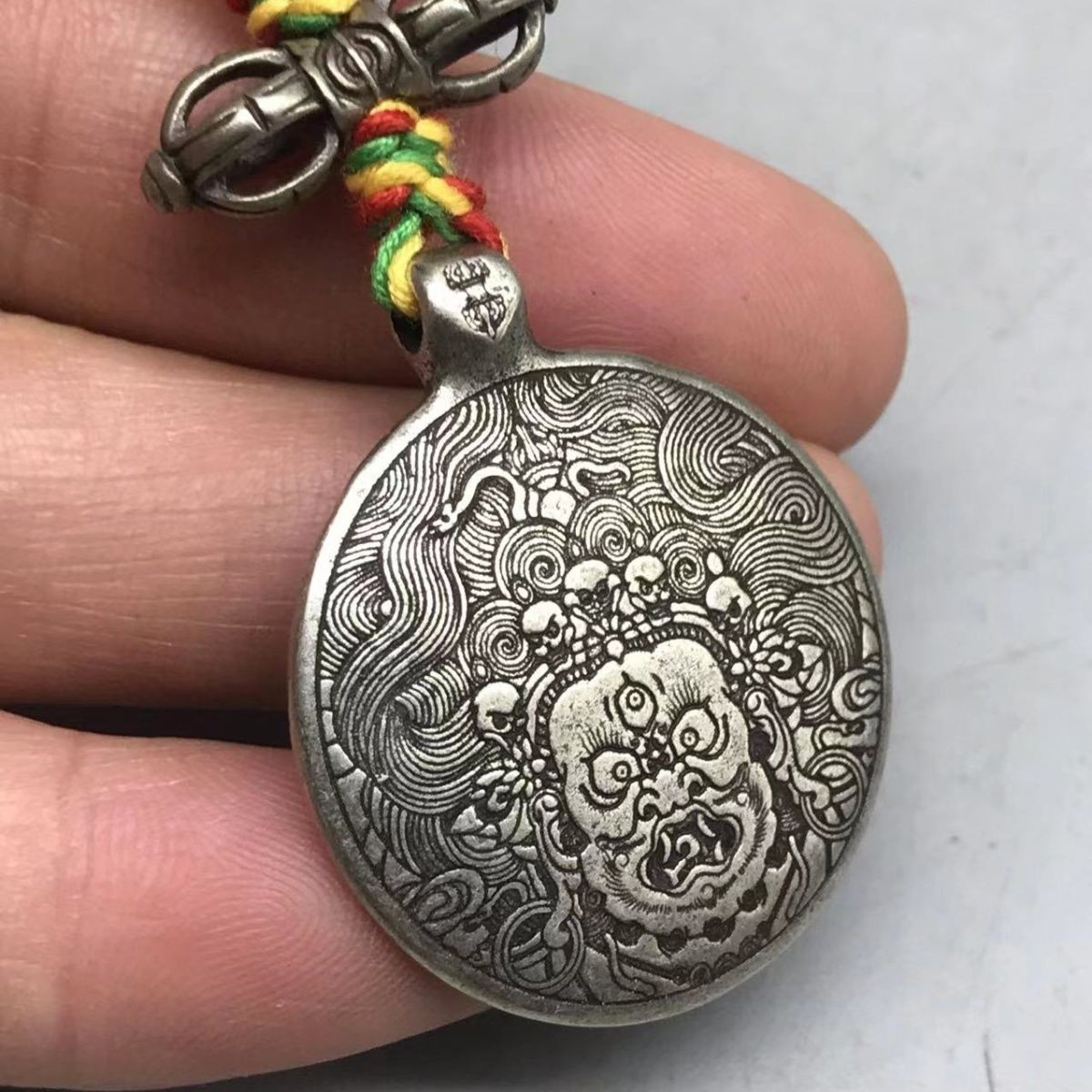 White Copper Tibetan Mahakala Back Vajra Charm Mala Necklace Jewelry Finding