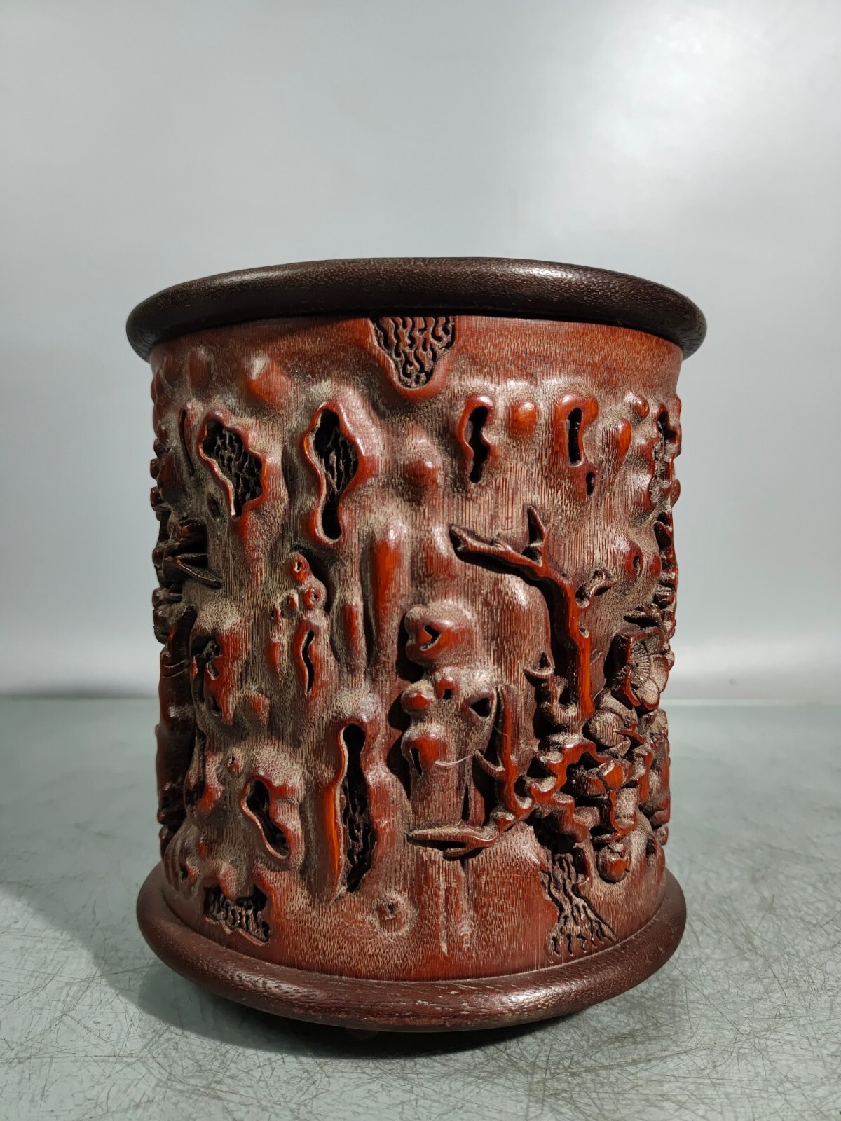 16cm china handmade carved plum blossom Exquisite natural bamboo Pen Brush pot