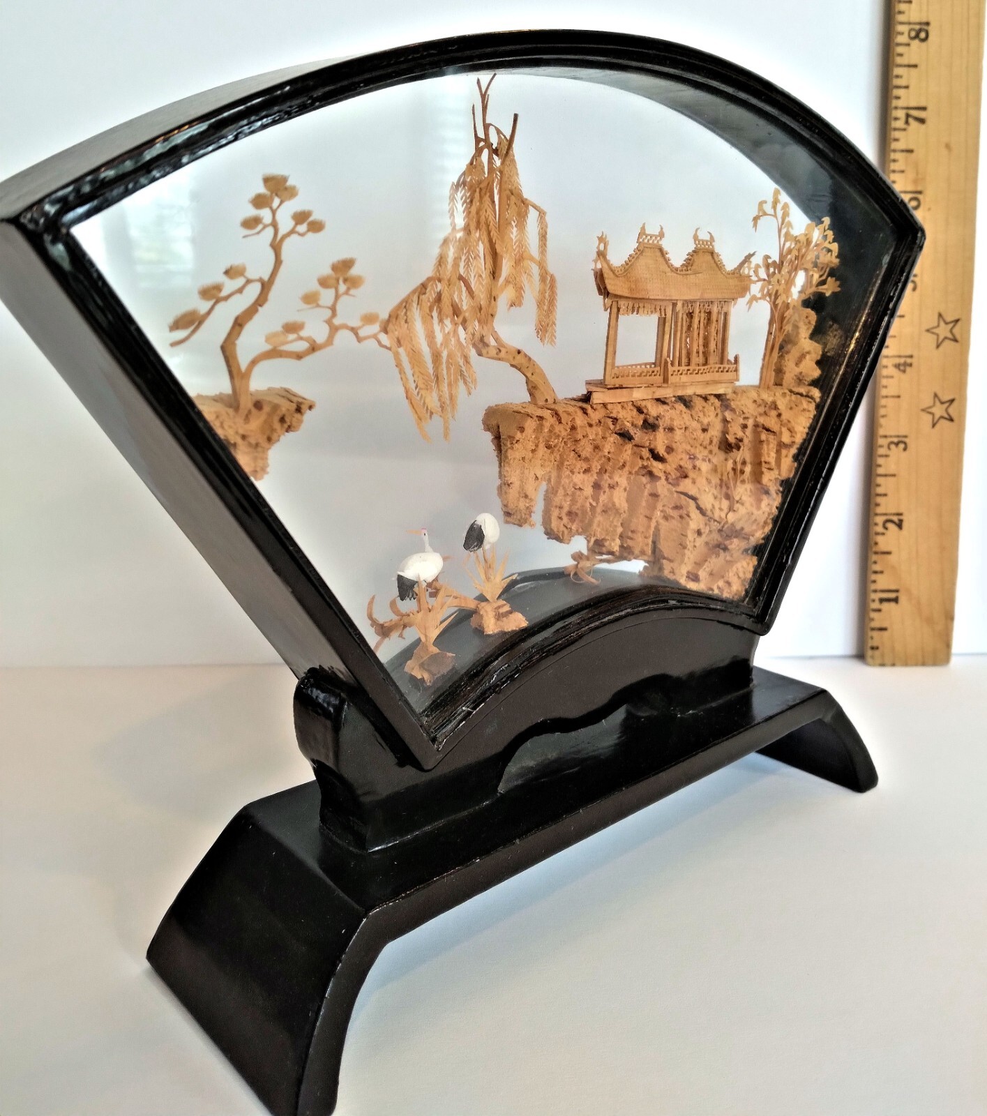 Chinese Hand-Carved Cork in Glass Shadow Box (On Display for Many Years)