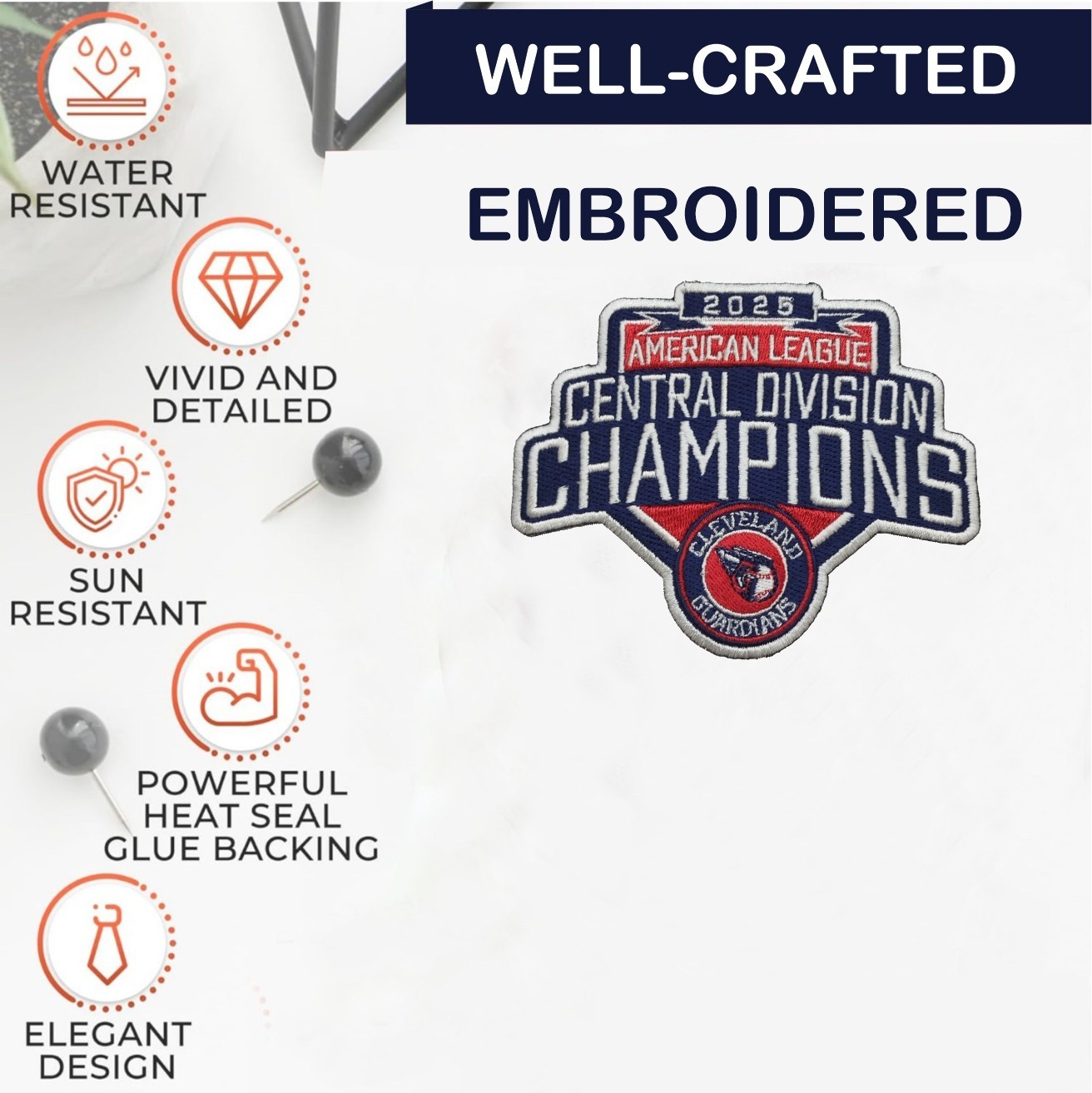 Cleveland Guardians 2025 Champions Logo Iron On patch-Sew Patch-Embroidered