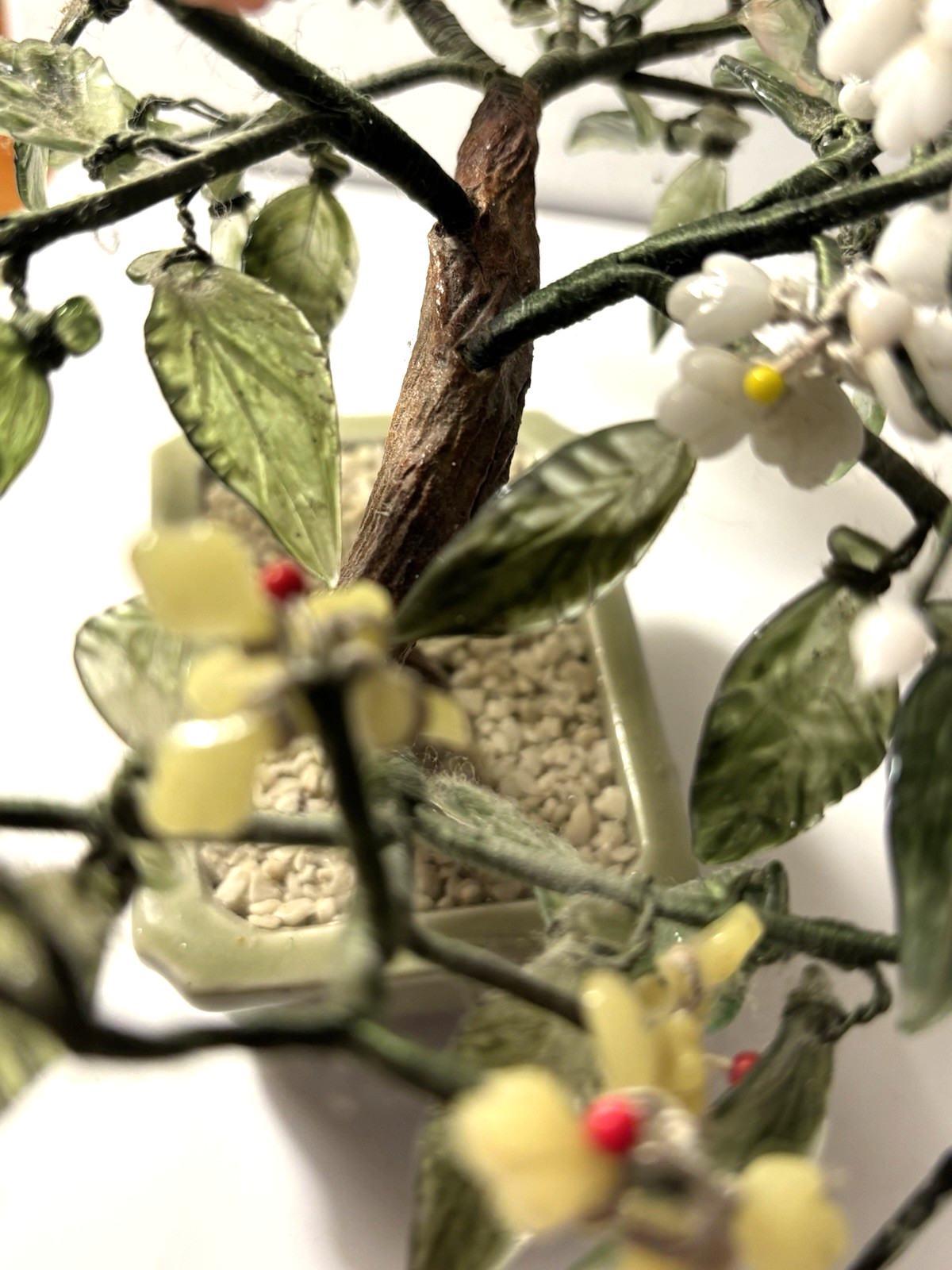 Vintage Bonsai Tree Multicolor Flowers Leaves Carved Blooms Asian