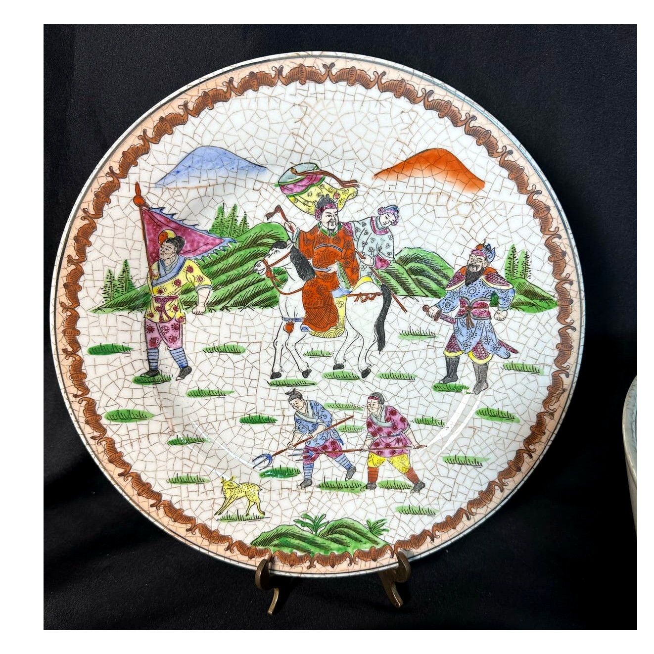 Chinese Porcelain Vintage Large 12.5″ Bowl with Four 10.5″ Matching Plates!